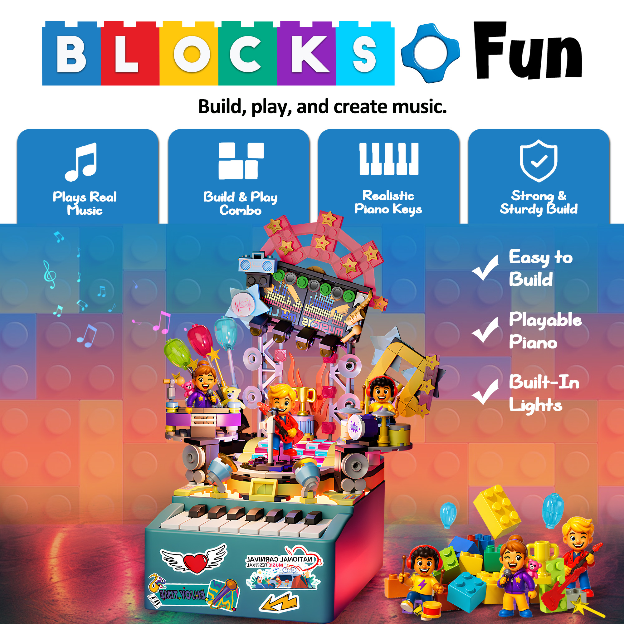 STEM Piano Music Building Block Set with Light & Sound