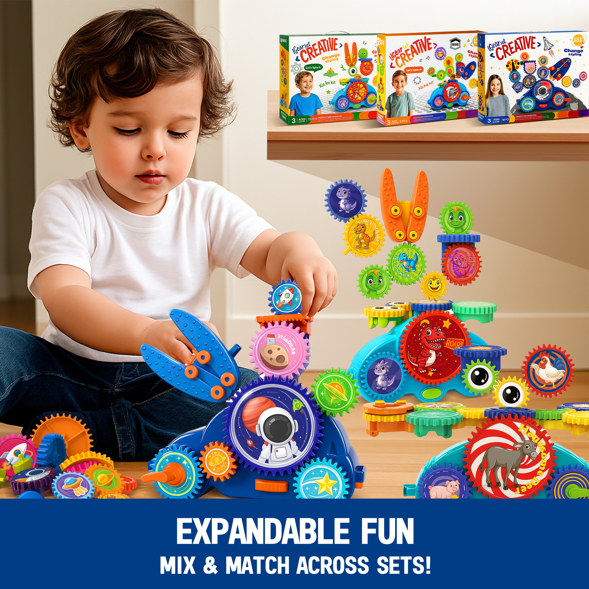 Motorized Spinning Gear Building Toys for Kids