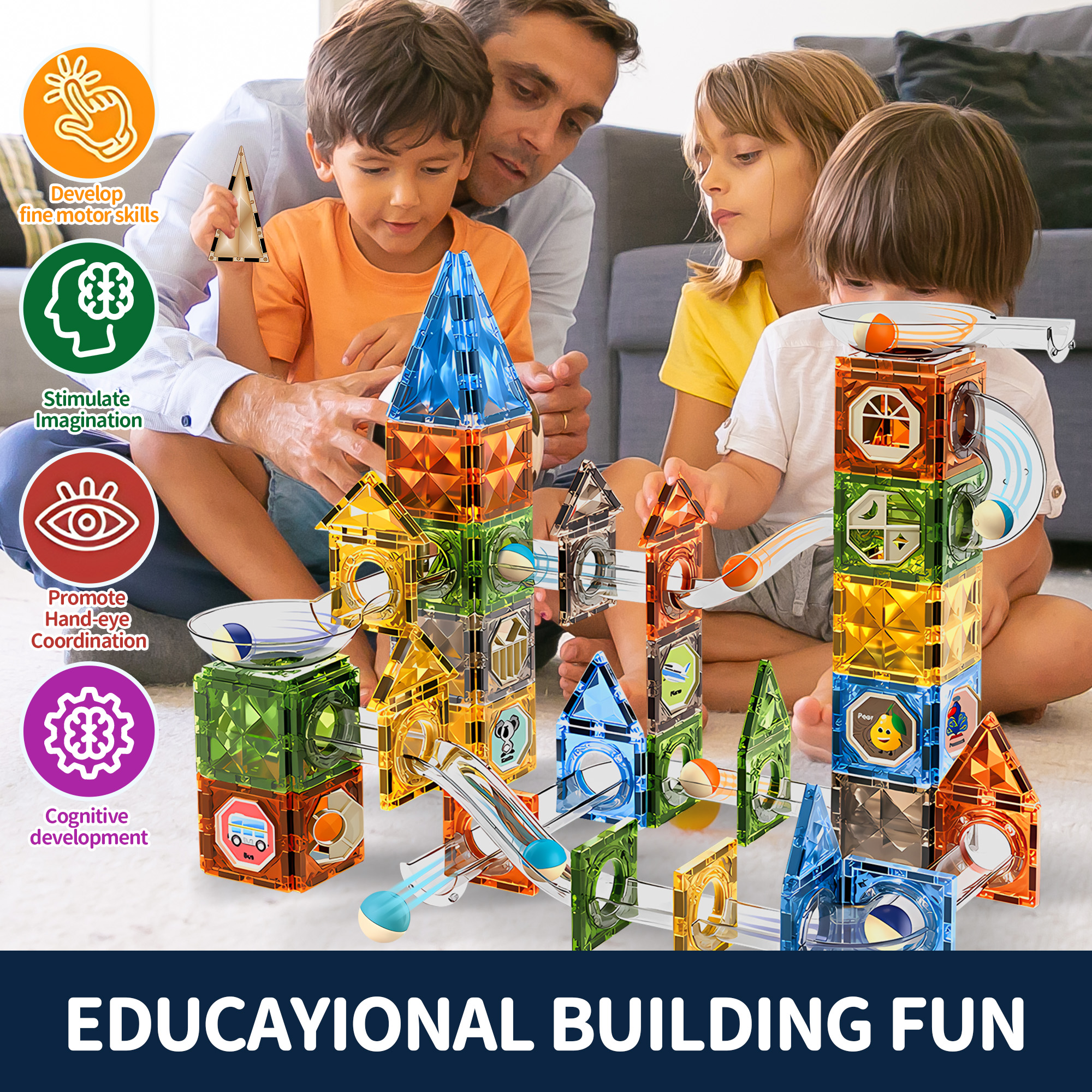 Glowing Magnetic Marble Run Set 142PCS