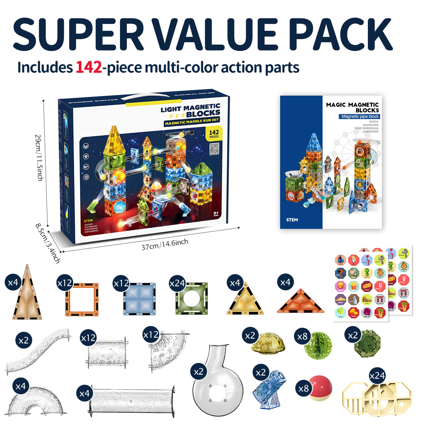 Glowing Magnetic Marble Run Set 142PCS