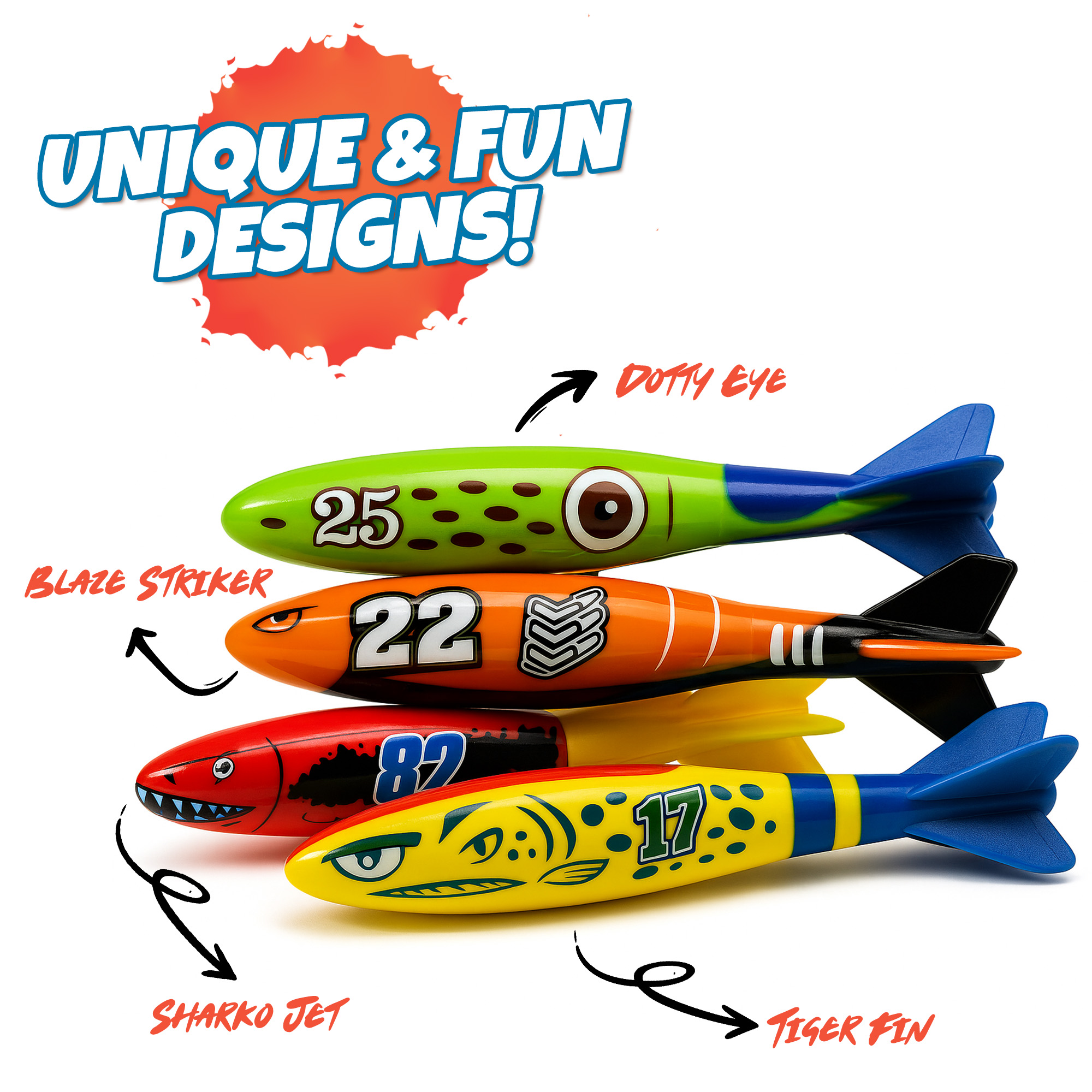 4 Pieces Torpedo Shark Diving Toys
