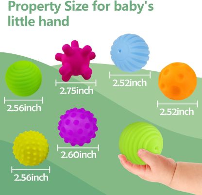 Sensory ball suitable for infants 6 to 12 months, sensory baby toys, suitable for toddlers 1-3 years old, bright color texture multi-soft ball gift set, Montessori toys suitable for 6-12 months baby toys (6 pieces)