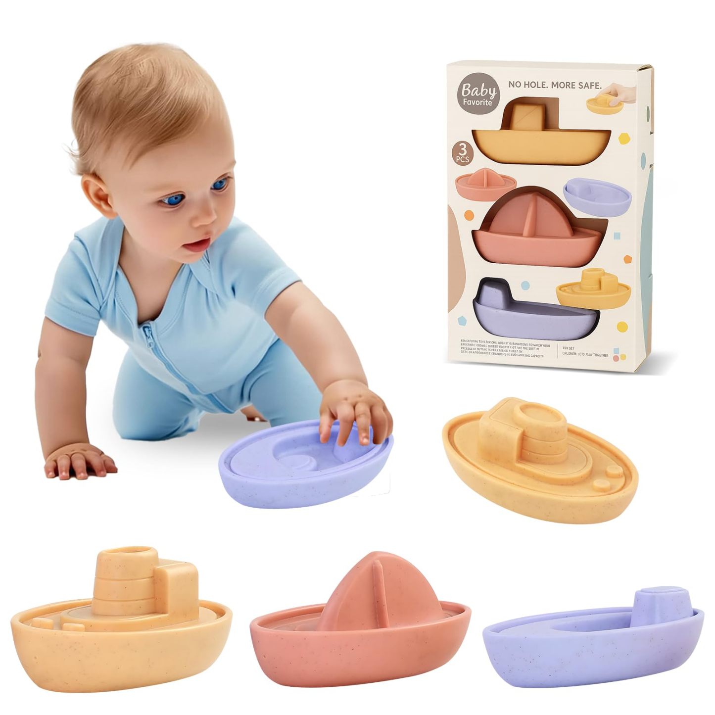 Floating Boat Bathtub Toys No Hole for Toddlers 1-3