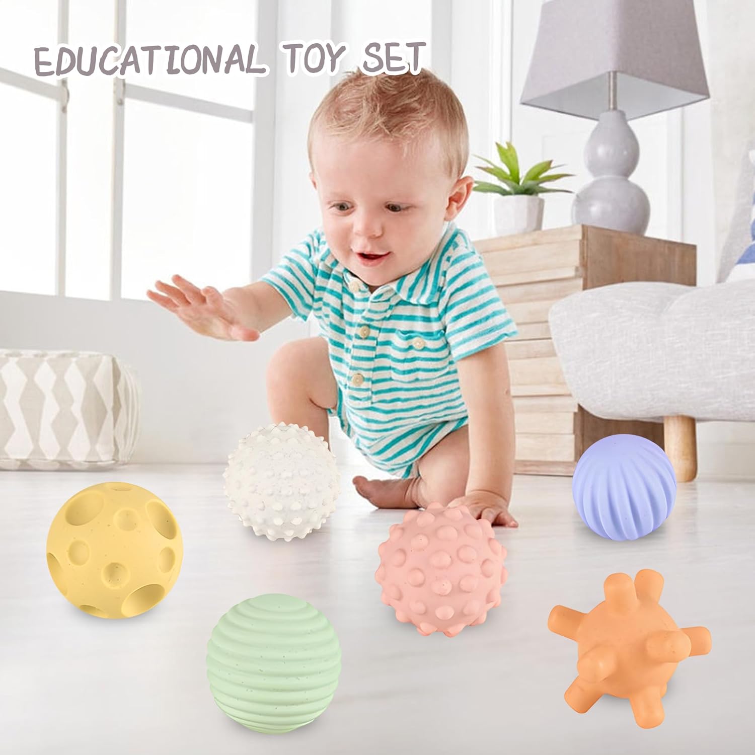Baby Sensory Balls - 6 Pack, 1-3 Years Old Toddler Balls, Soft Textured Montessori Baby Toys 6 to 12 Months, Wheat Straw Toddler Balls for Baby Development