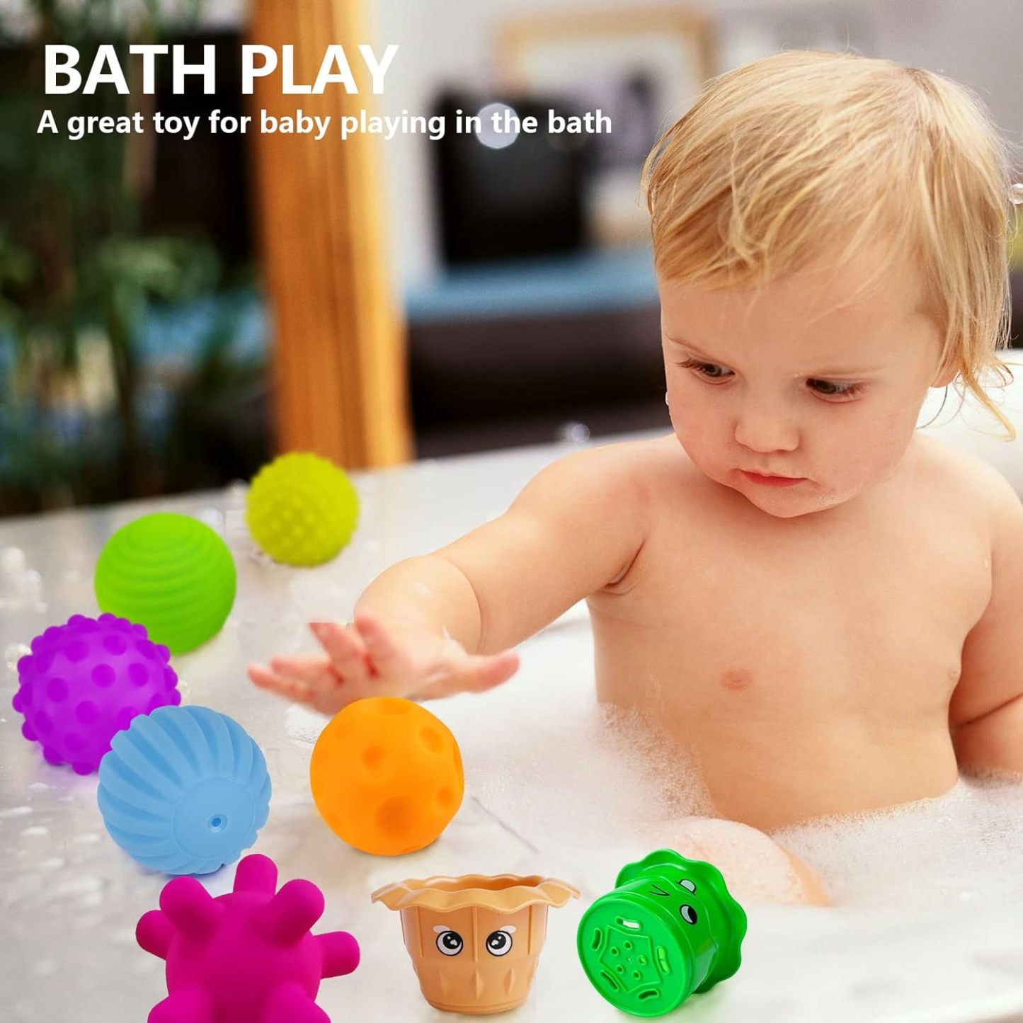 Baby Sensory Balls, 6-12 Months Baby Toy, Textured Multi Balls for Toddlers, 1-3 Colorful Soft Squeeze Bath Toys, Montessori Baby Toys with Stacking Cups, Juguetes Para Bebes de 0 a 6 Meses