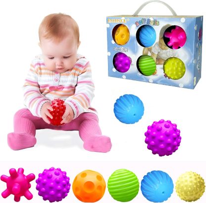 Sensory ball suitable for infants 6 to 12 months, sensory baby toys, suitable for toddlers 1-3 years old, bright color texture multi-soft ball gift set, Montessori toys suitable for 6-12 months baby toys (6 pieces)
