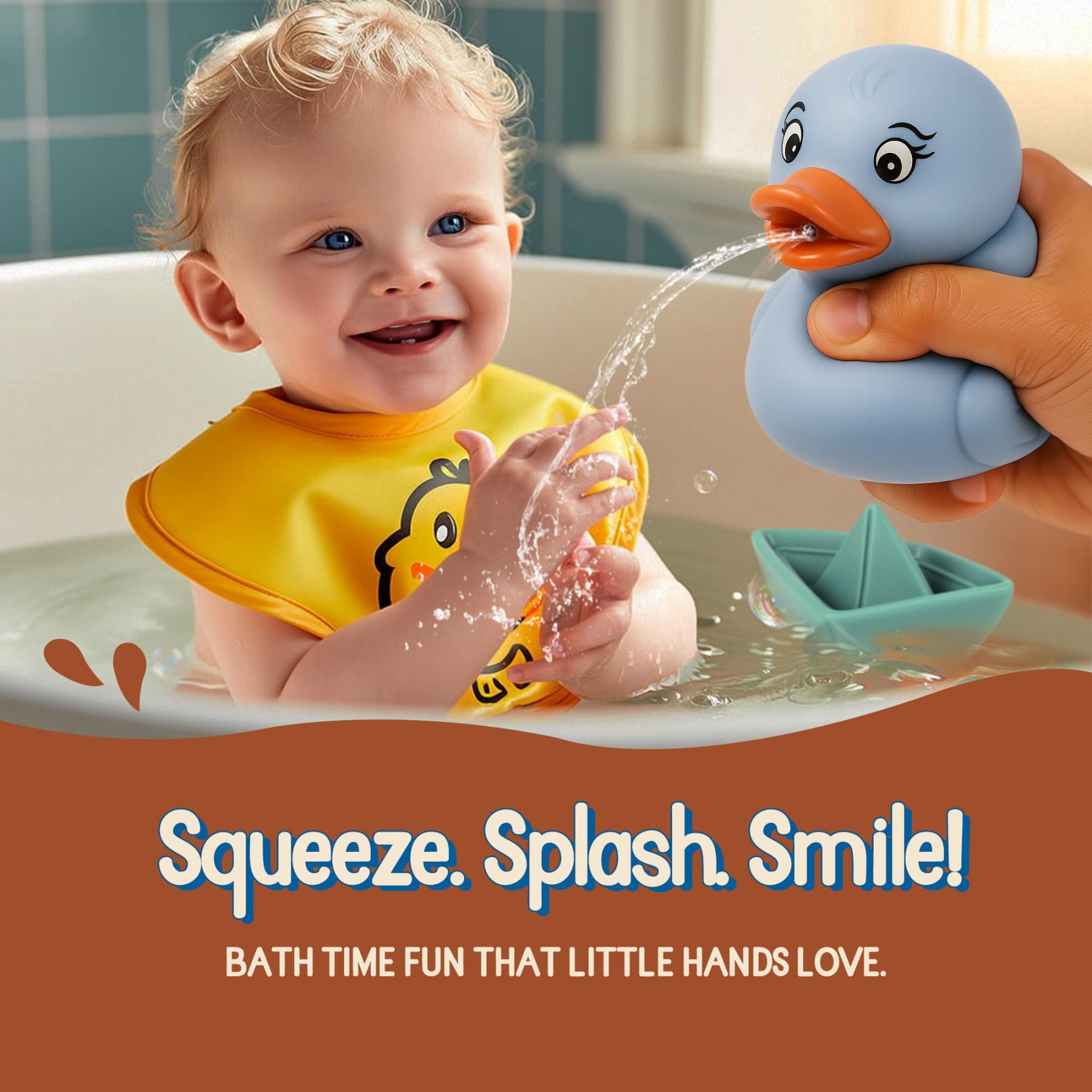 Floating Boat & Spraying Duck Baby Bathtub Toys Set