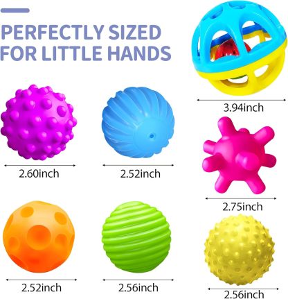 Sensory Balls for Baby - Montessori Toys, Multiple Textures Colorful Toddler Sensory Toys for Babies 1-3 Hand Catching Baby Balls, Blue Baby Rattle 3-6 Months Old Baby Toys for 6-12 Months  优化标题