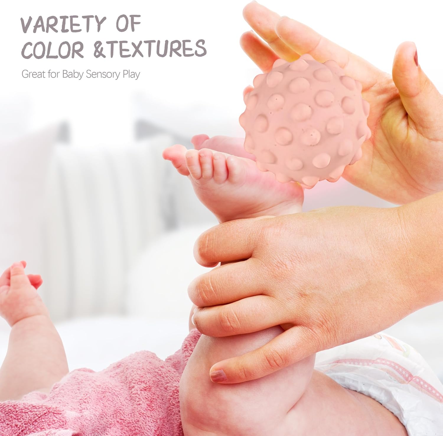 Baby Sensory Balls - 6 Pack, 1-3 Years Old Toddler Balls, Soft Textured Montessori Baby Toys 6 to 12 Months, Wheat Straw Toddler Balls for Baby Development