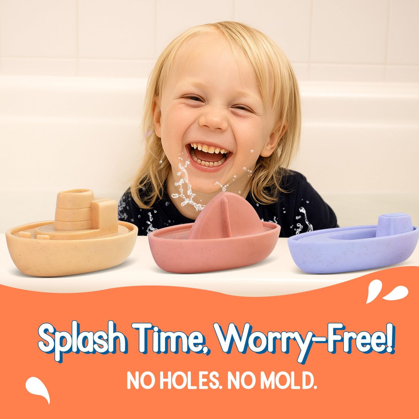 Floating Boat Bathtub Toys No Hole for Toddlers 1-3