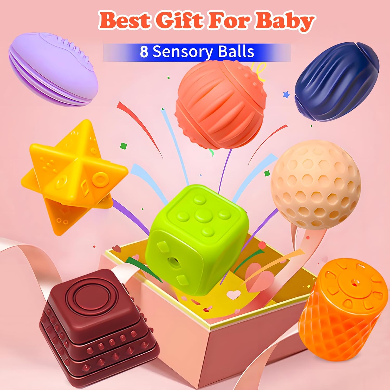 Baby Sensory Ball Soft Textured Multi-Sensory Toy Montessori Toy Baby Massage Ball Gift Set BPA Free Montessori Baby Toy 6 to 12 Months