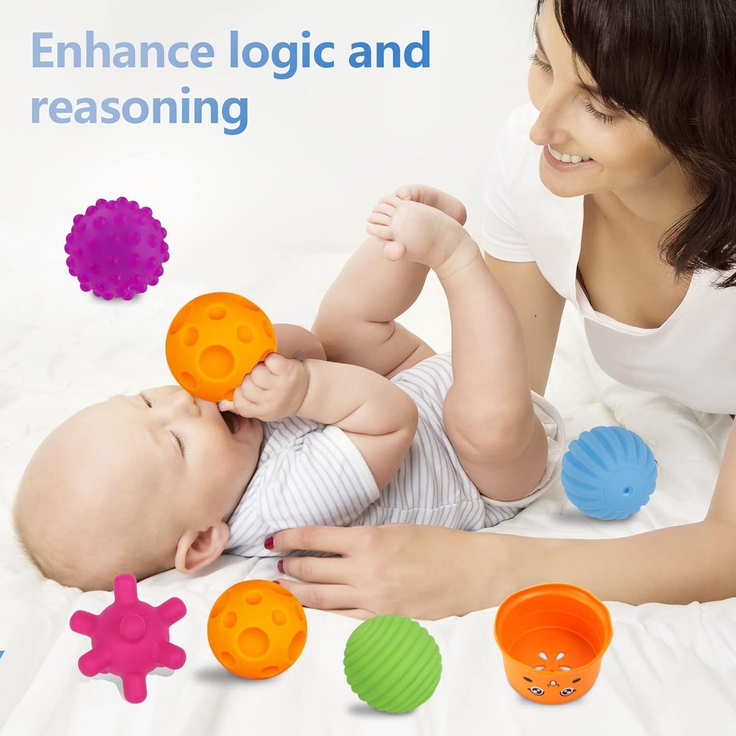 Baby Sensory Balls, 6-12 Months Baby Toy, Textured Multi Balls for Toddlers, 1-3 Colorful Soft Squeeze Bath Toys, Montessori Baby Toys with Stacking Cups, Juguetes Para Bebes de 0 a 6 Meses