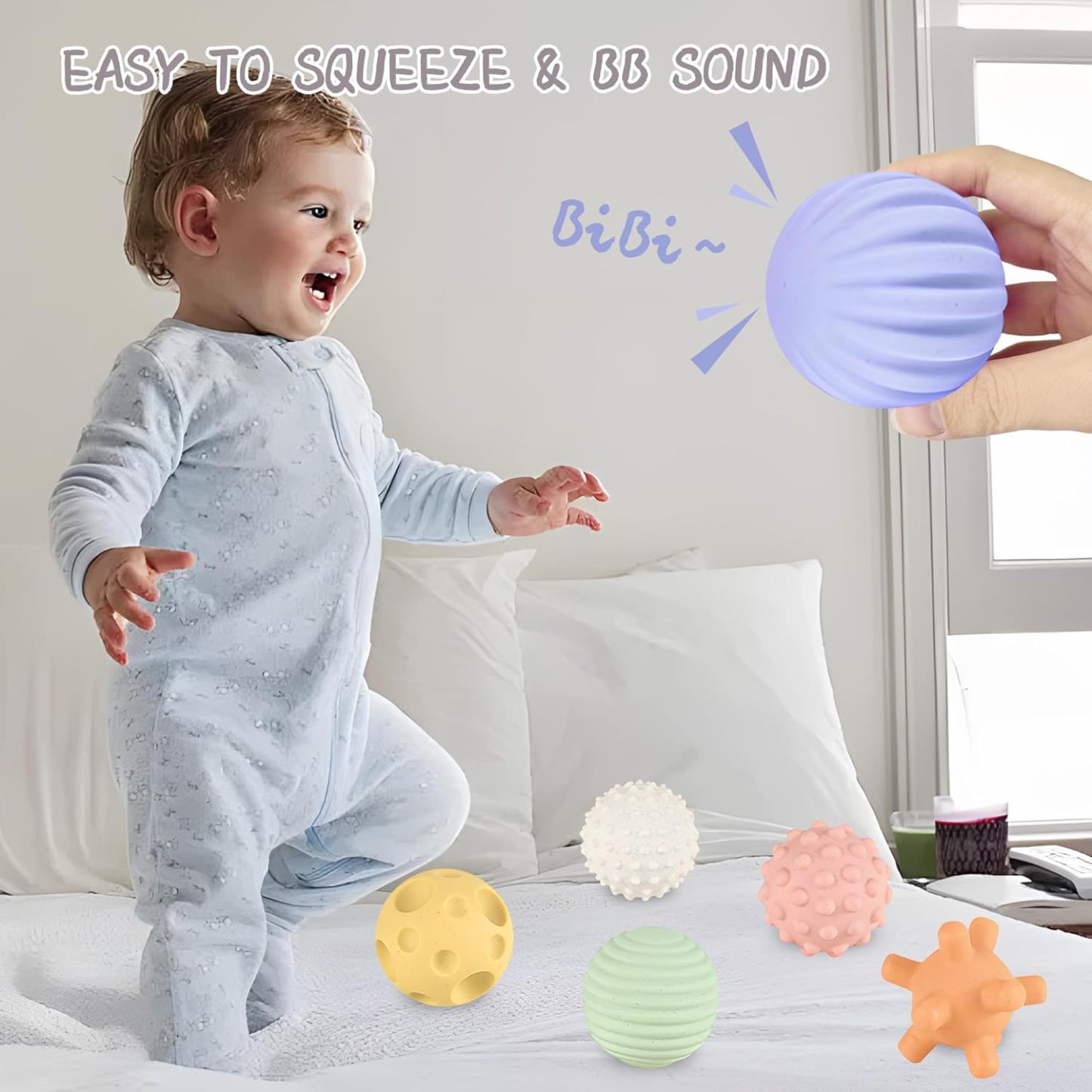 Baby Sensory Balls - 6 Pack, 1-3 Years Old Toddler Balls, Soft Textured Montessori Baby Toys 6 to 12 Months, Wheat Straw Toddler Balls for Baby Development