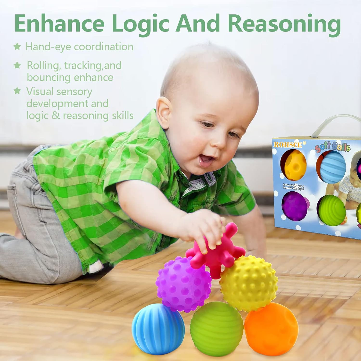 Sensory ball suitable for infants 6 to 12 months, sensory baby toys, suitable for toddlers 1-3 years old, bright color texture multi-soft ball gift set, Montessori toys suitable for 6-12 months baby toys (6 pieces)