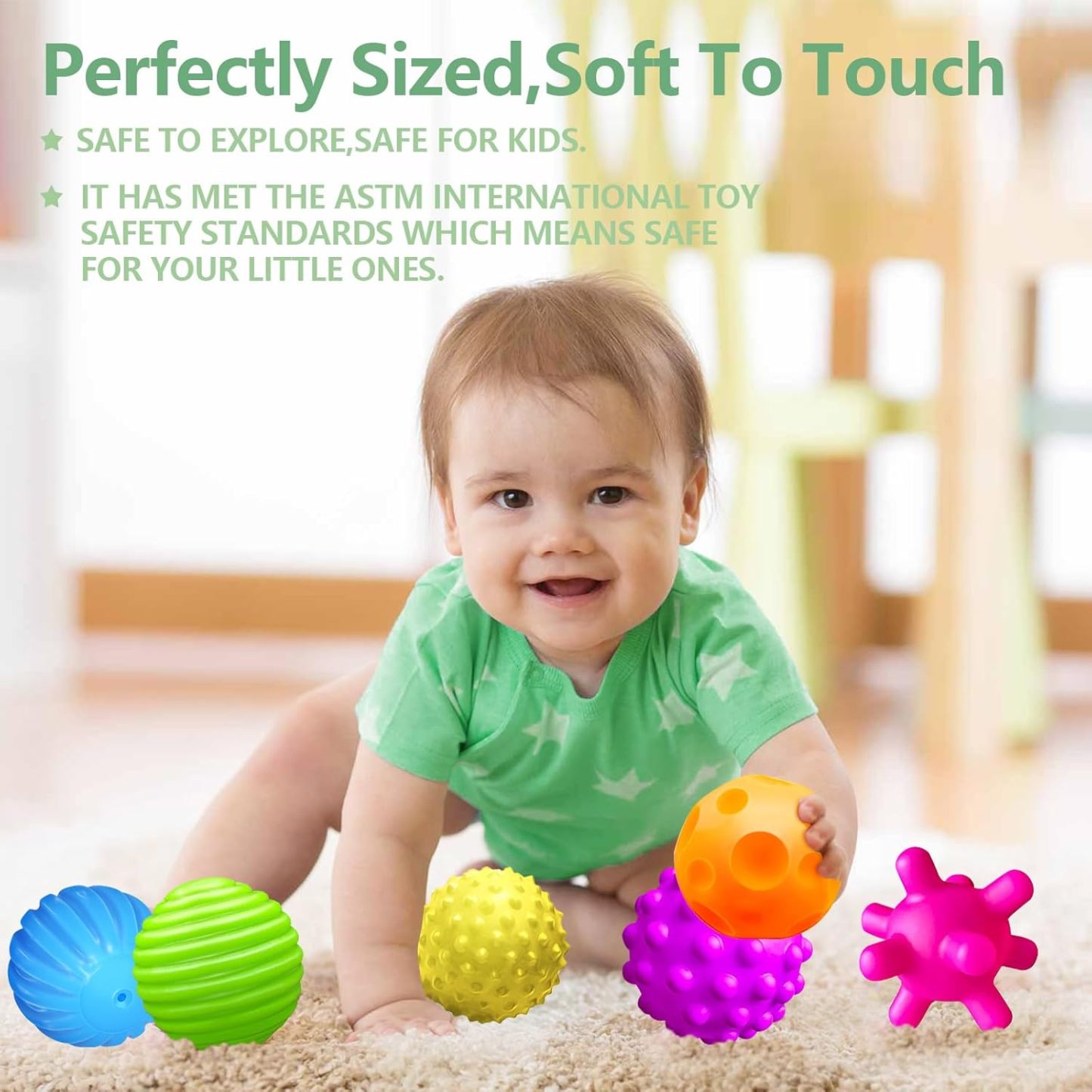 Sensory ball suitable for infants 6 to 12 months, sensory baby toys, suitable for toddlers 1-3 years old, bright color texture multi-soft ball gift set, Montessori toys suitable for 6-12 months baby toys (6 pieces)