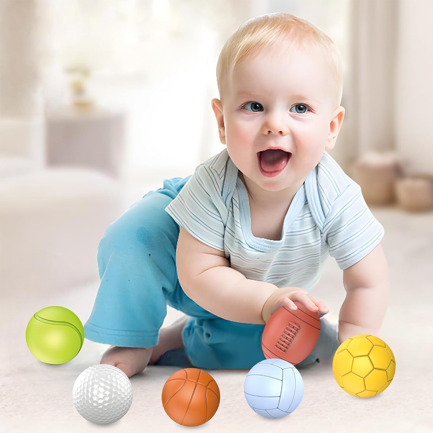 Montessori toys for babies over 3 months, infants and toddlers 3 to 12 months, textured multi-ball set
