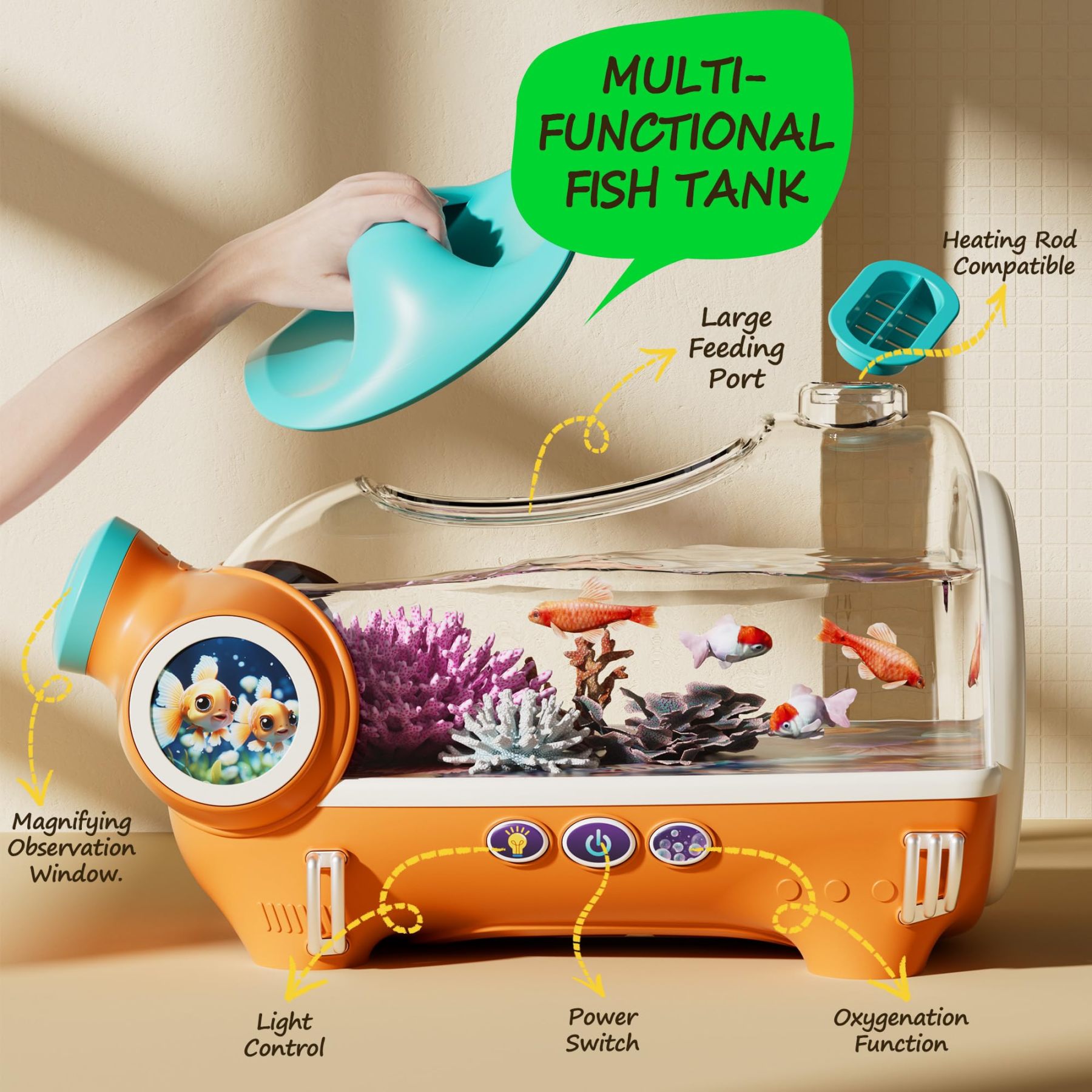 Portable Betta Fish Tank for Kids with LED Light