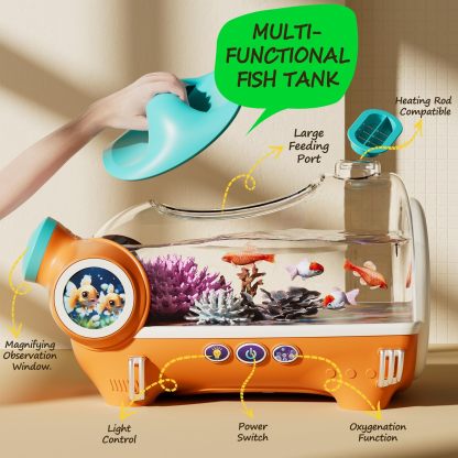 Portable Betta Fish Tank for Kids with LED Light