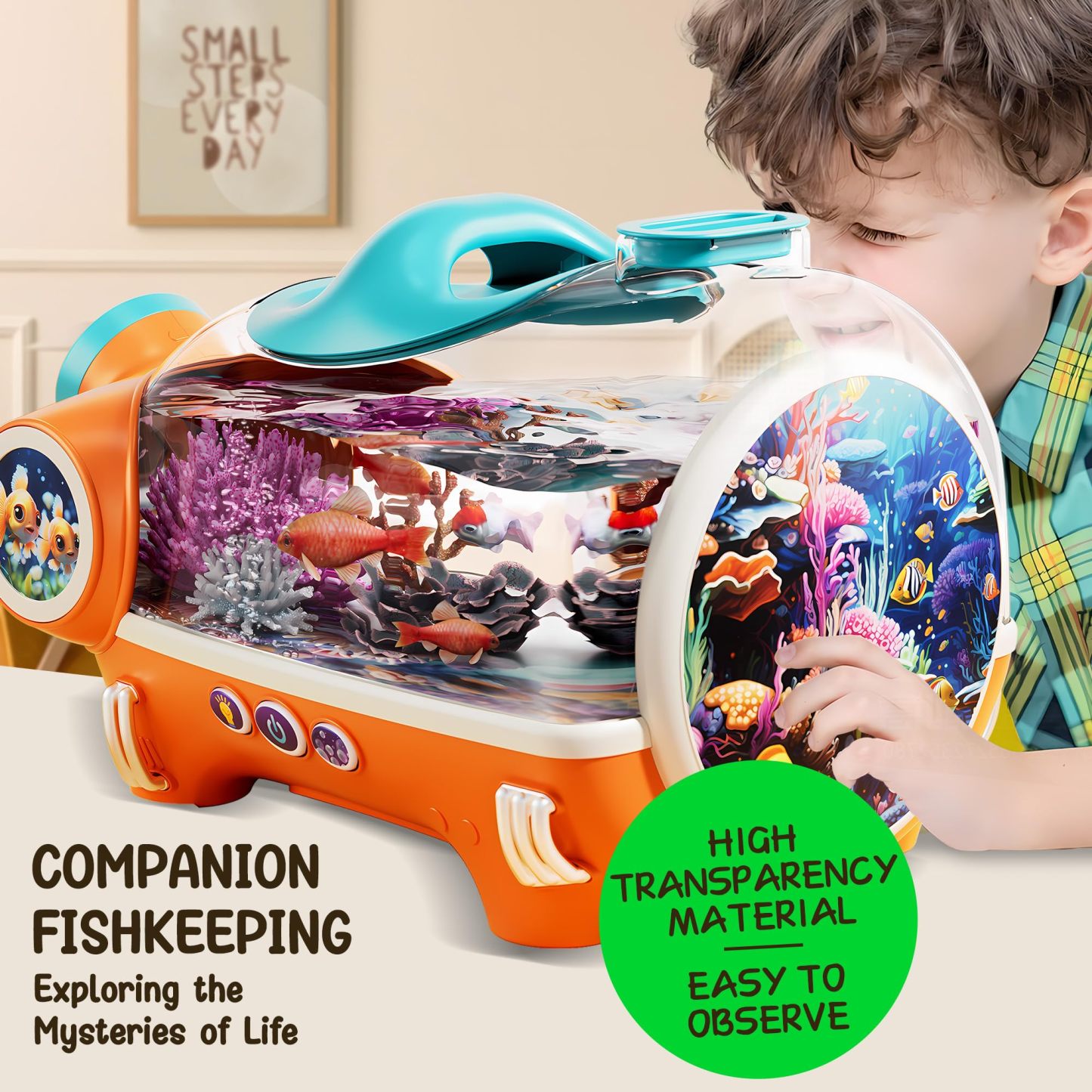 Portable Betta Fish Tank for Kids with LED Light