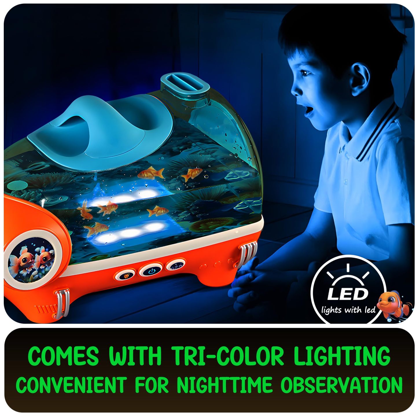 Portable Betta Fish Tank for Kids with LED Light