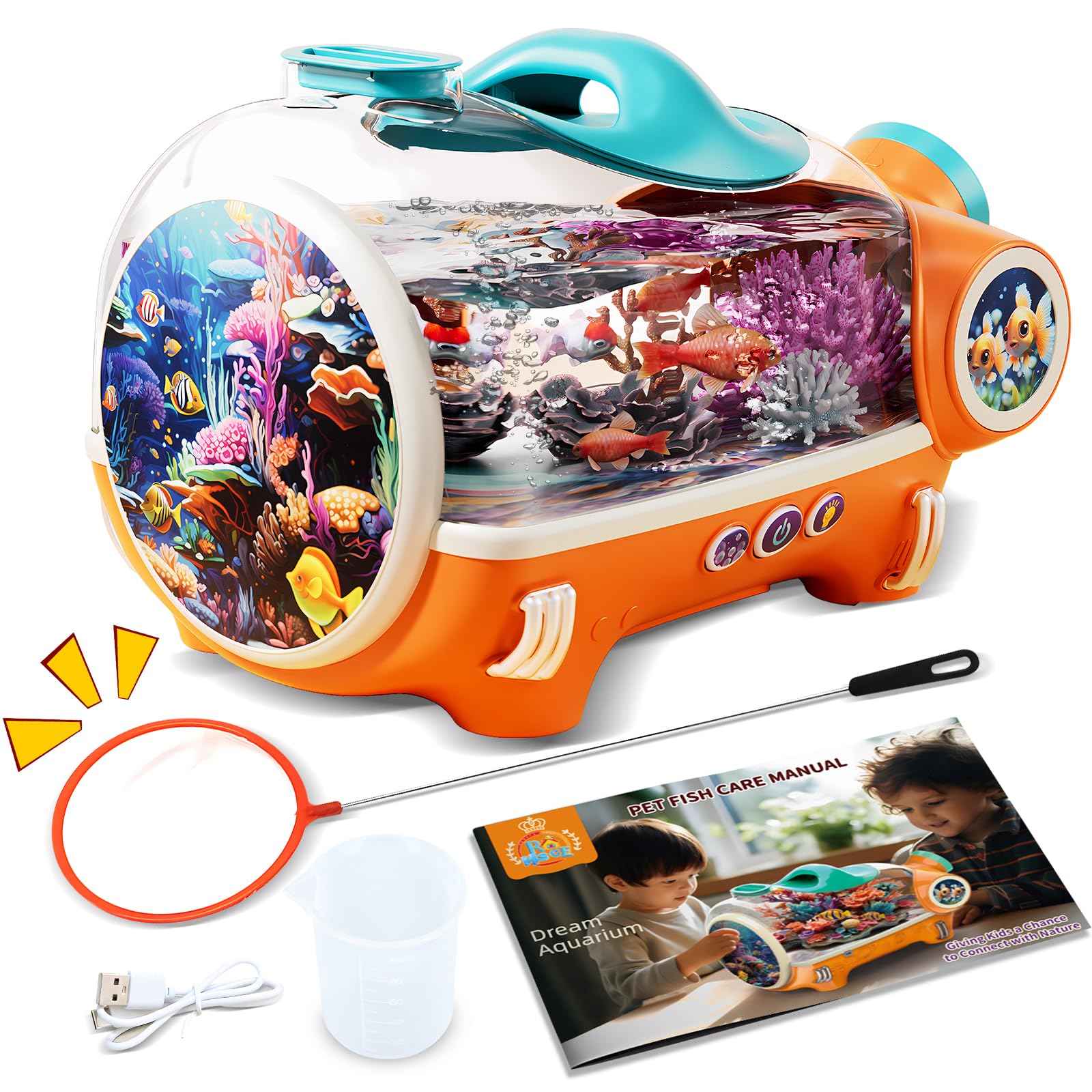 Portable Betta Fish Tank for Kids with LED Light