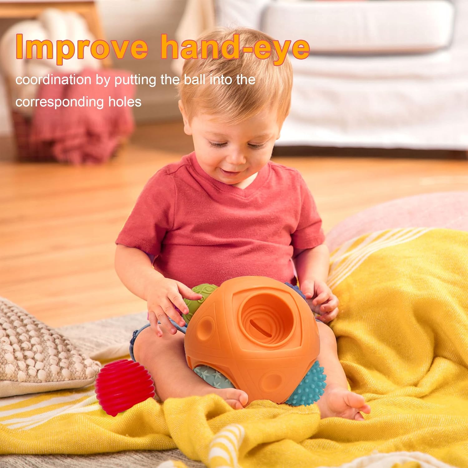 Toddler Ball 1-3 Baby Sensory Toy Montessori Toy Suitable for 6-12 Months Baby Ball Toy Sensory Ball BPA Free Teething Gift Toddler Ball Bath Toy Bright Colors Multi-Texture