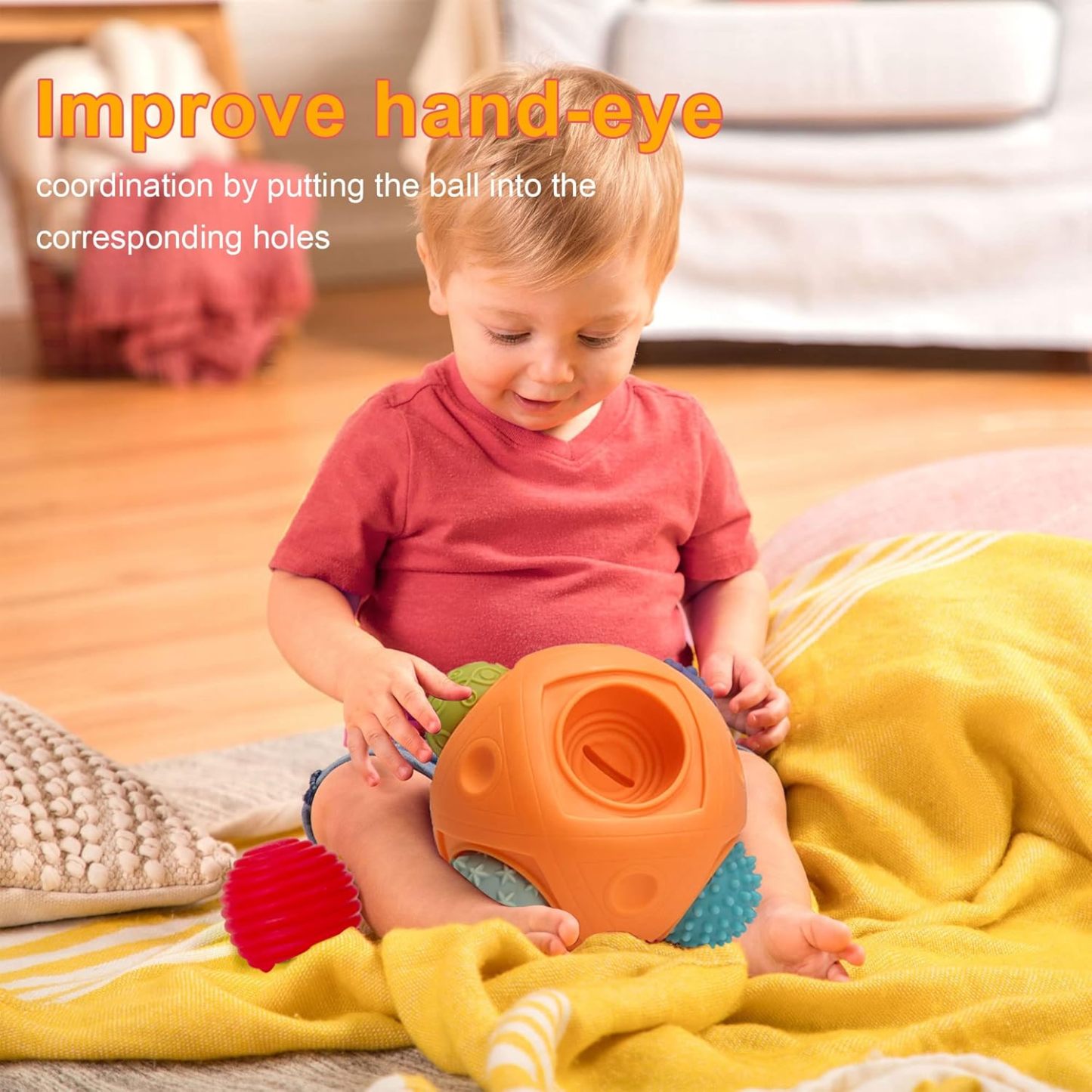 Toddler Ball 1-3 Baby Sensory Toy Montessori Toy Suitable for 6-12 Months Baby Ball Toy Sensory Ball BPA Free Teething Gift Toddler Ball Bath Toy Bright Colors Multi-Texture