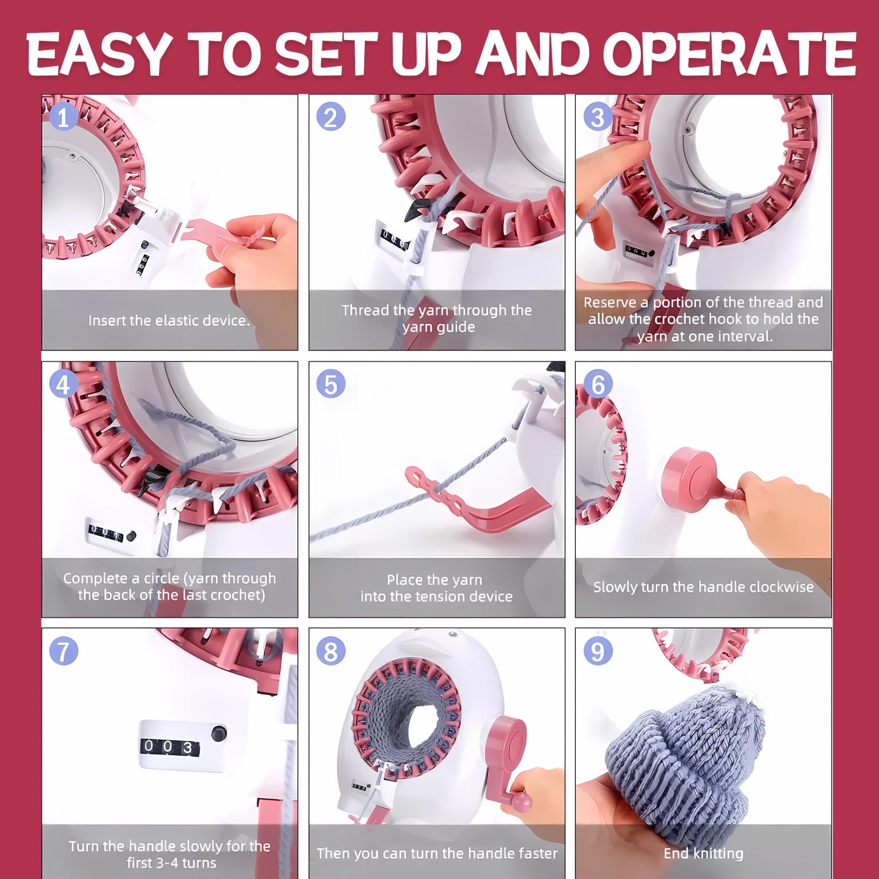 22 Needles Knitting Loom Machine with Row Counter