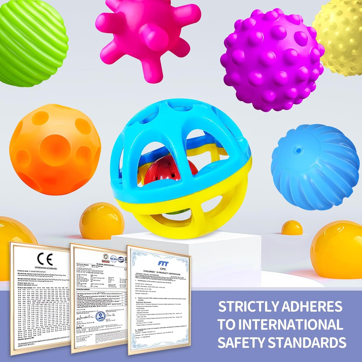 Sensory Balls for Baby - Montessori Toys, Multiple Textures Colorful Toddler Sensory Toys for Babies 1-3 Hand Catching Baby Balls, Blue Baby Rattle 3-6 Months Old Baby Toys for 6-12 Months  优化标题