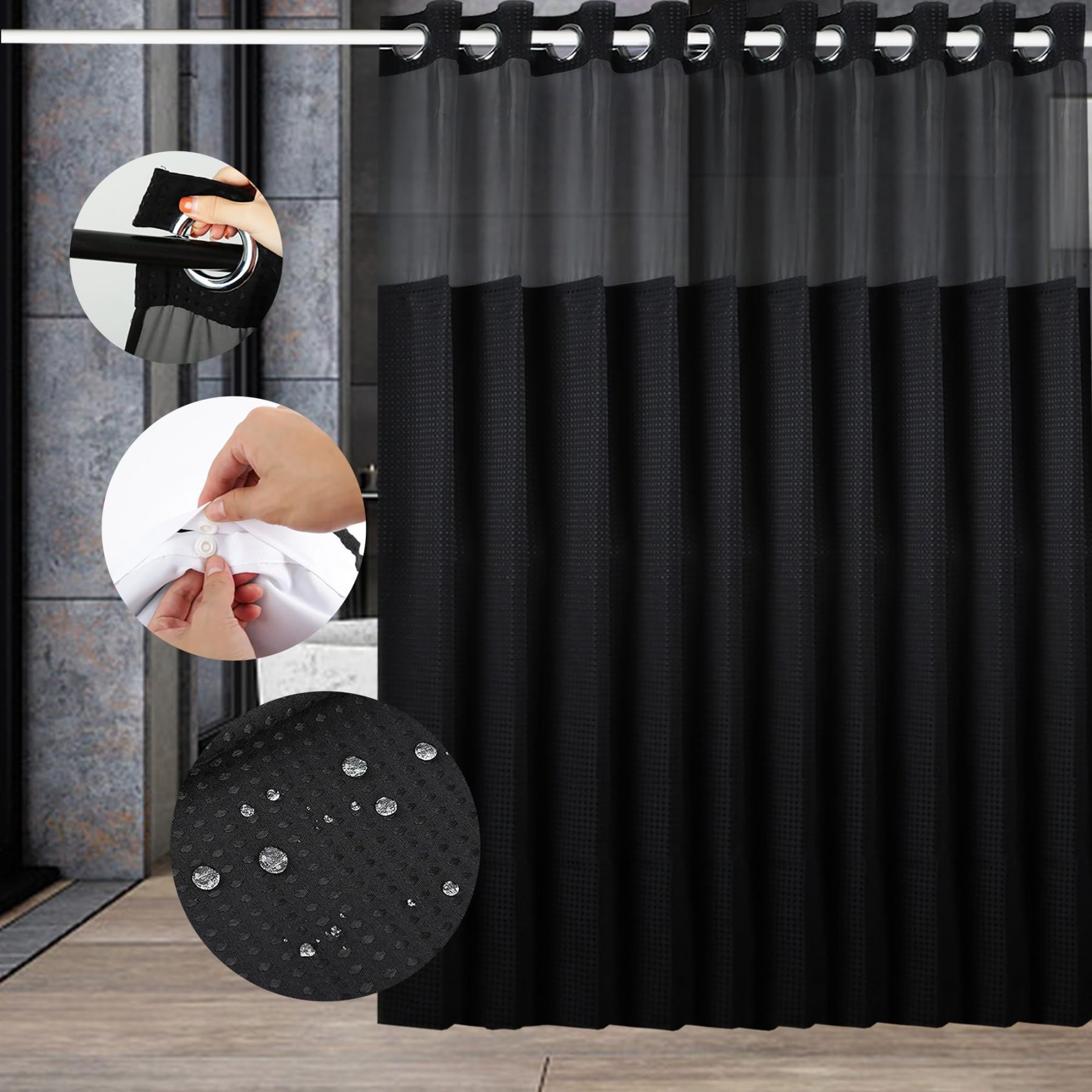 No Hooks Needed Shower Curtain Set