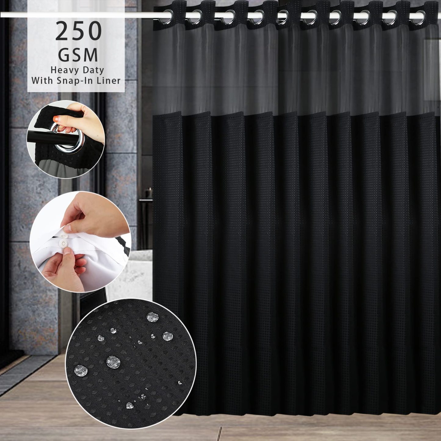 No Hooks Needed Shower Curtain Set 