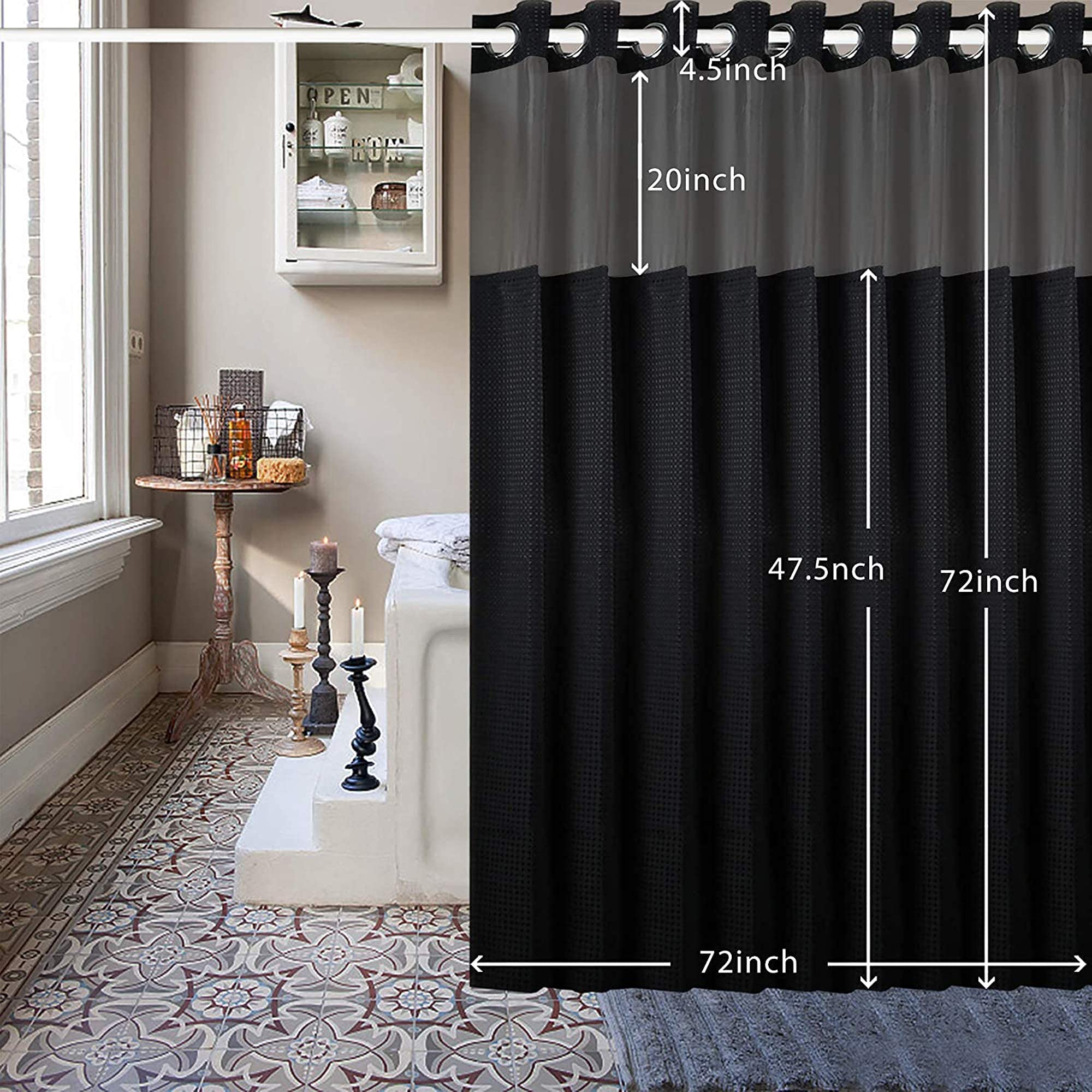 No Hooks Needed Shower Curtain Set 