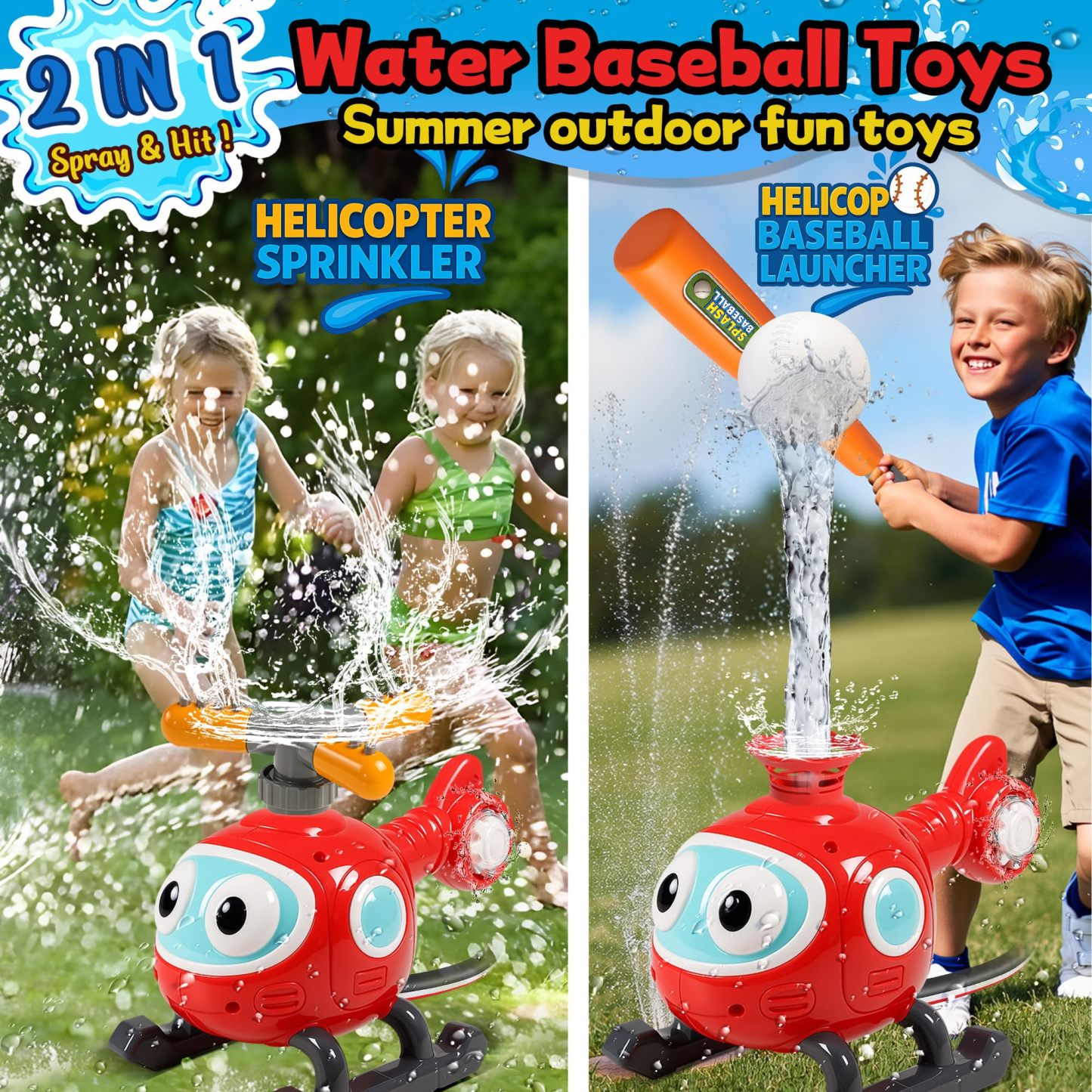 2 in 1 Water Sprinklers T Ball Set for Kids & Toddlers