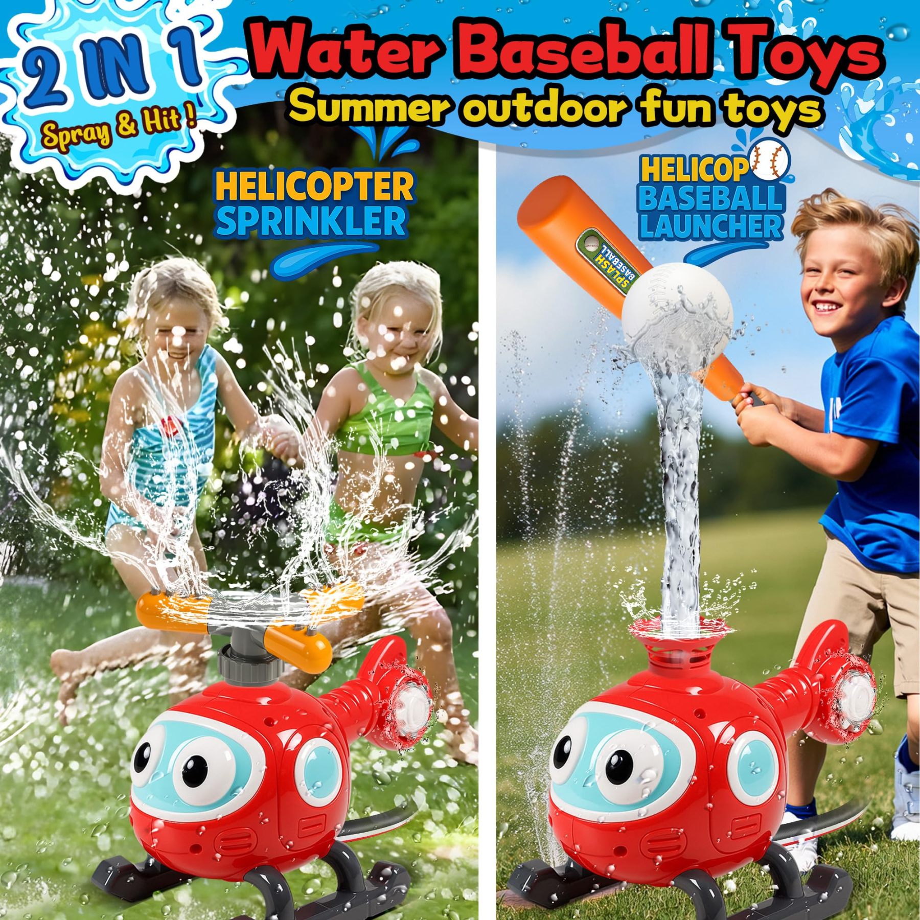 2 in 1 Water Sprinklers T Ball Set for Kids & Toddlers