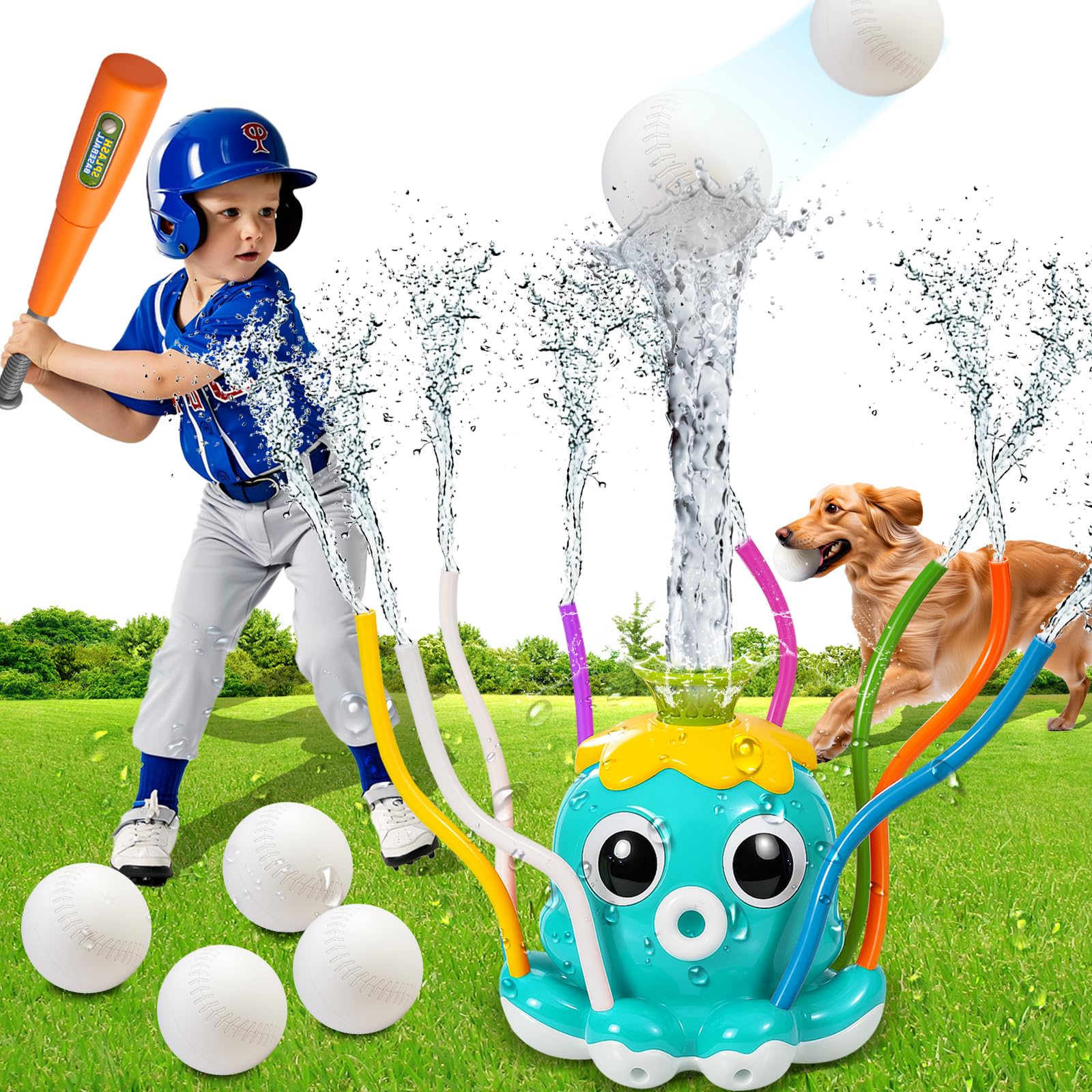 2 in 1 Water Sprinklers T Ball Set for Kids & Toddlers