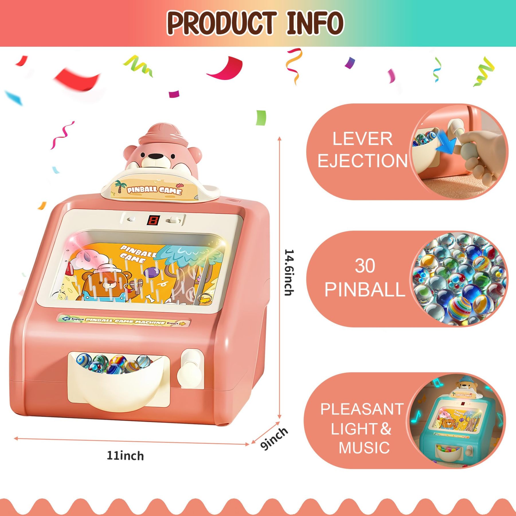 Mini Pinball Machine for Kids Ages 3-12