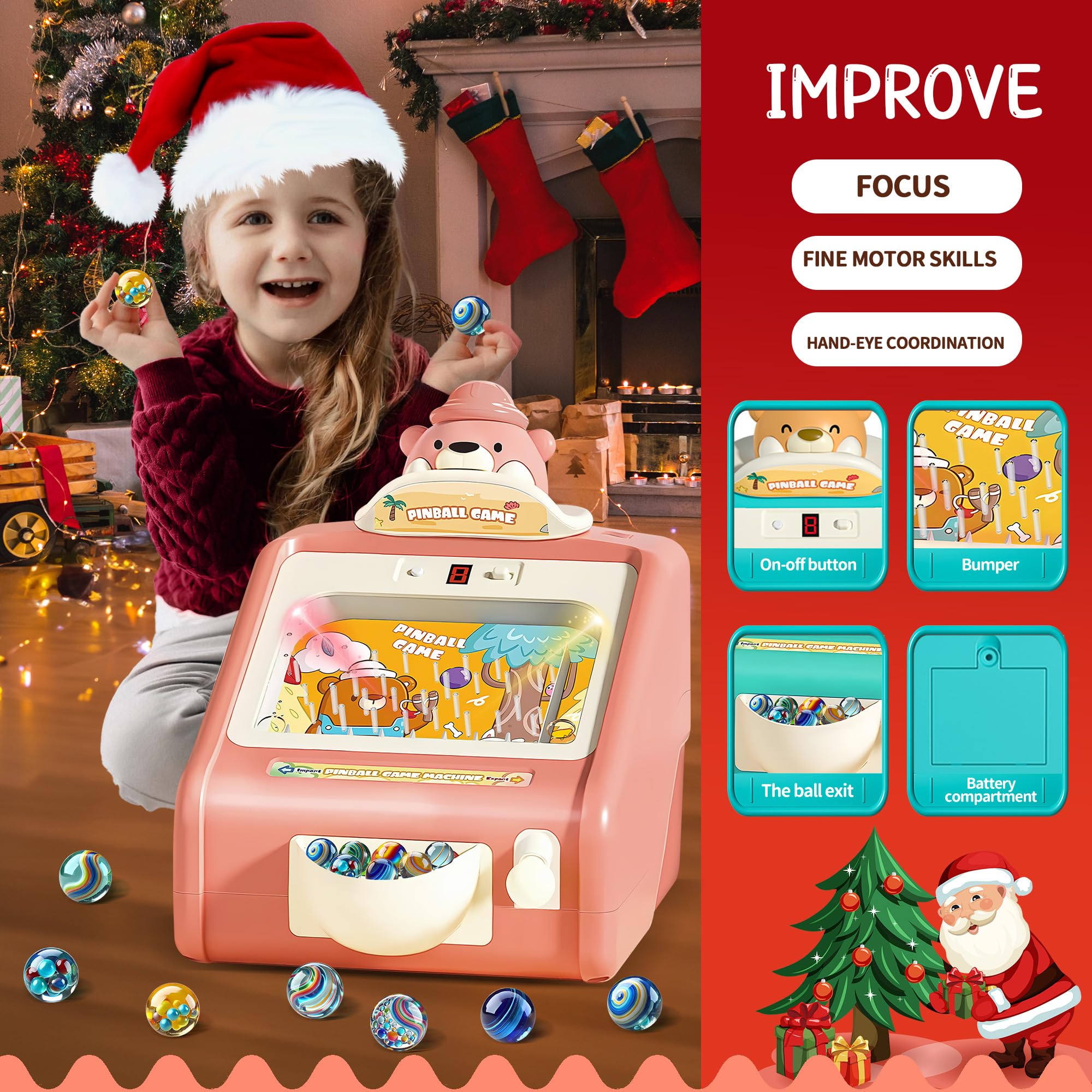 Mini Pinball Machine for Kids Ages 3-12