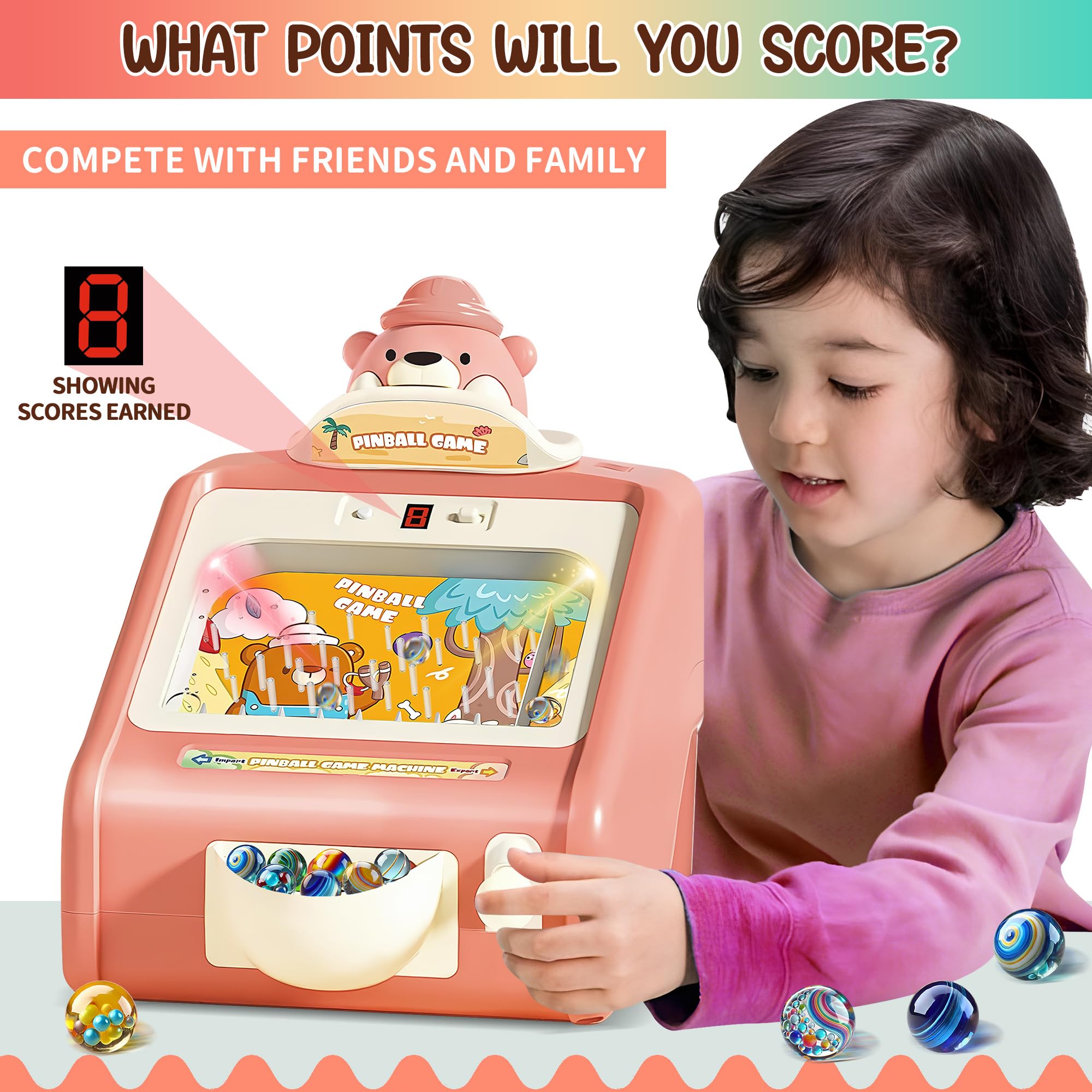 Mini Pinball Machine for Kids Ages 3-12
