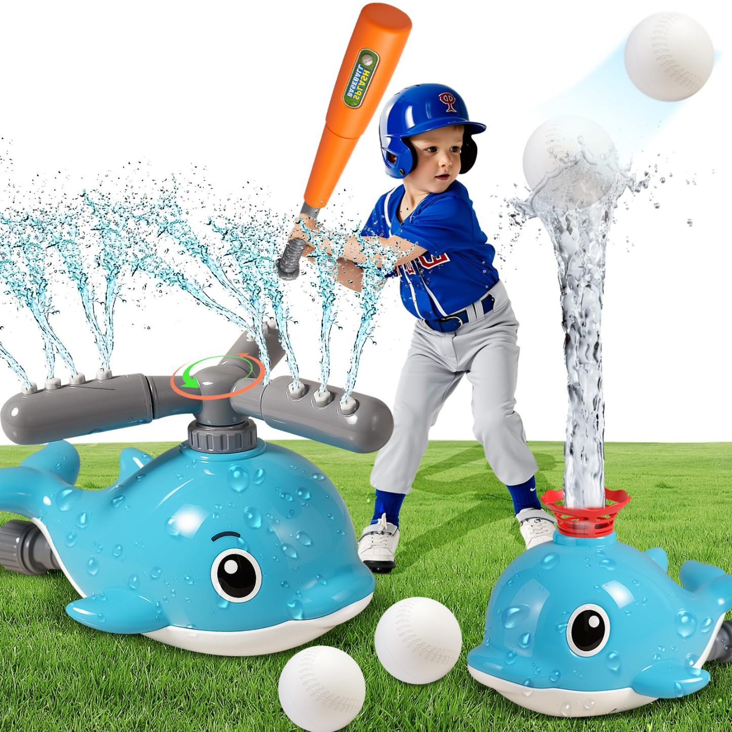 2 in 1 Water Sprinklers T Ball Set for Kids & Toddlers
