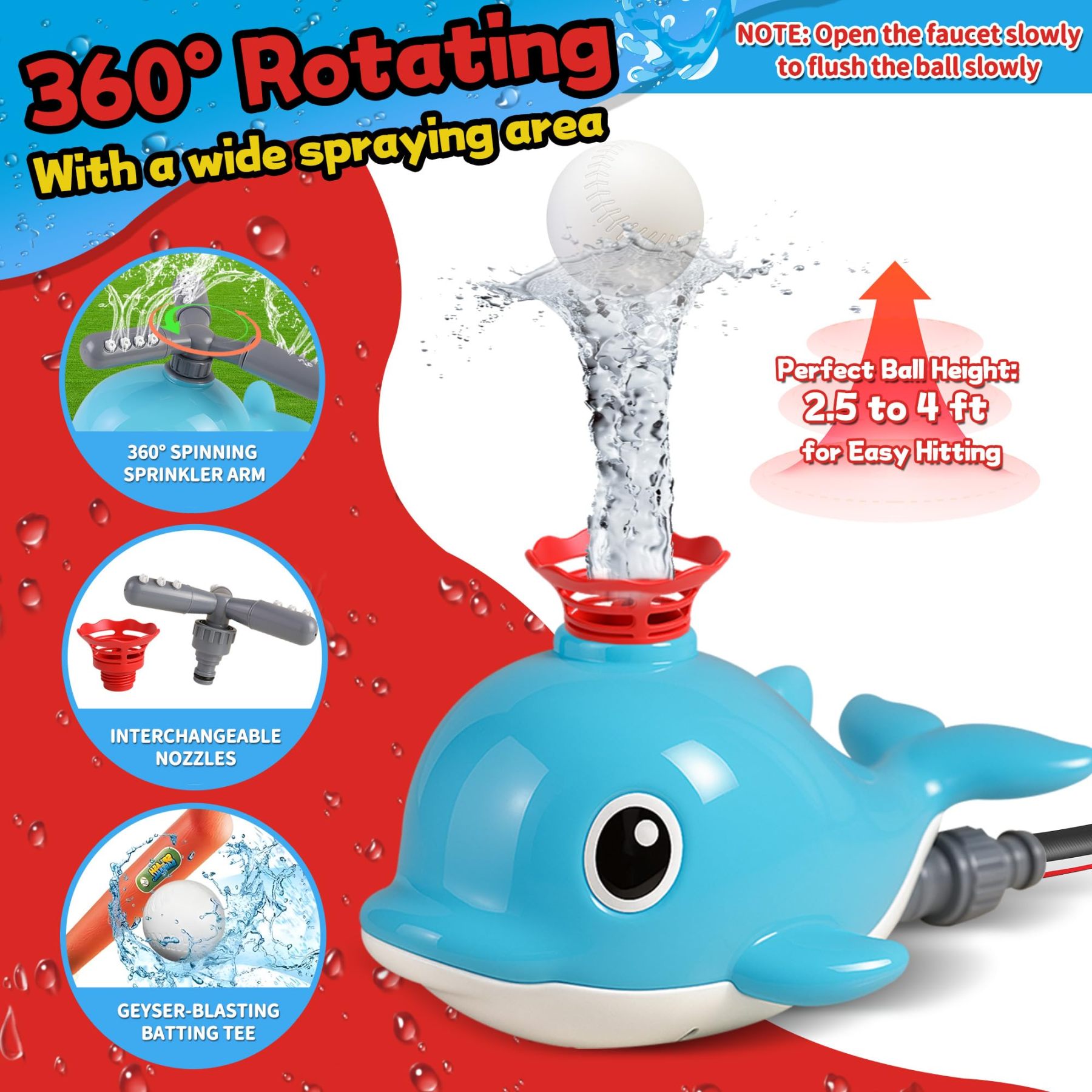 2 in 1 Water Sprinklers T Ball Set for Kids & Toddlers