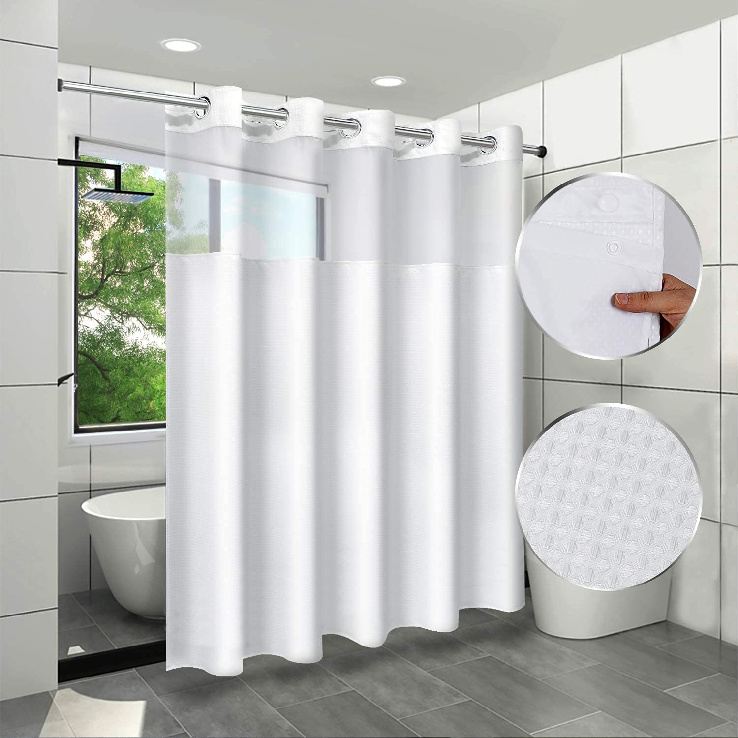 No Hooks Needed Shower Curtain Set 