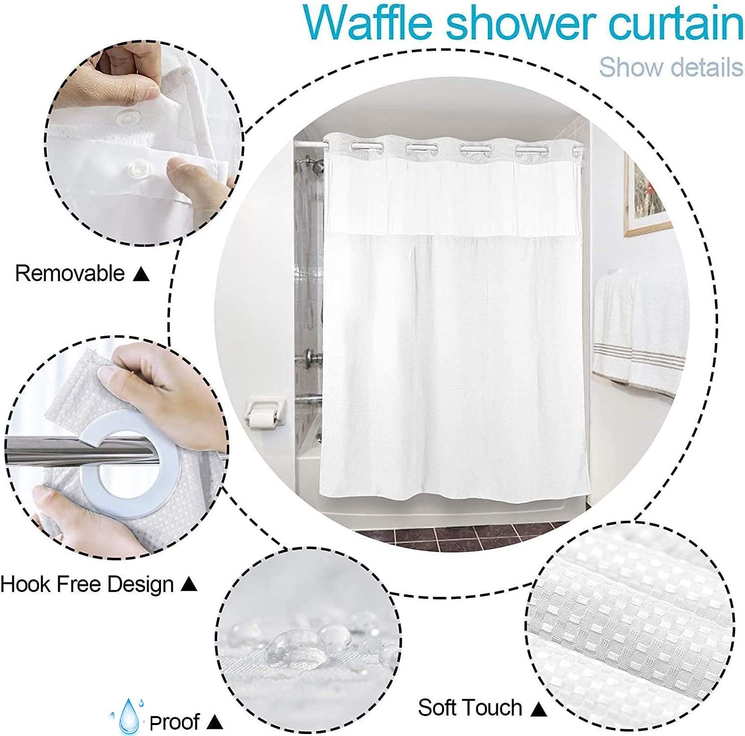 No Hooks Needed Shower Curtain Set 