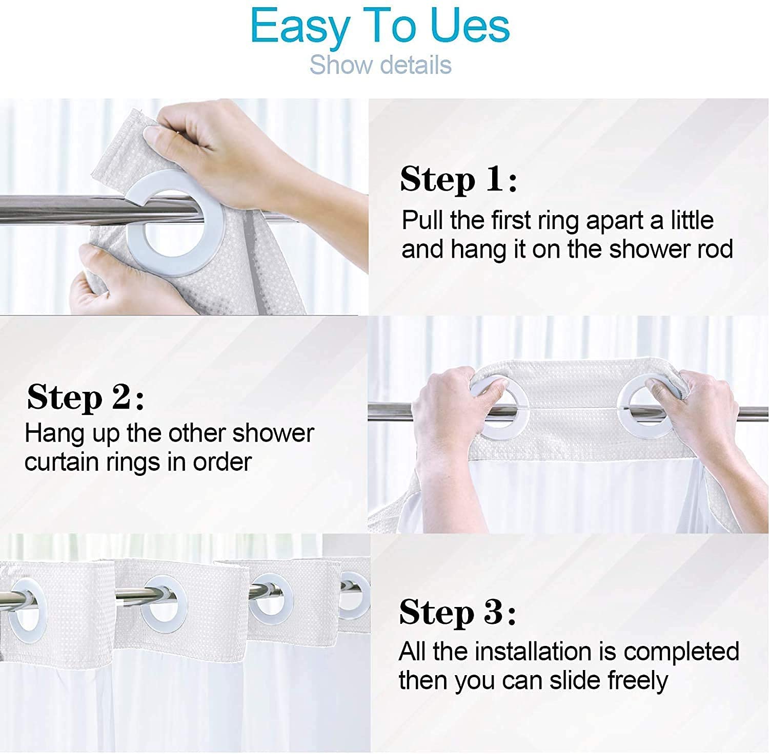 No Hooks Needed Shower Curtain Set 