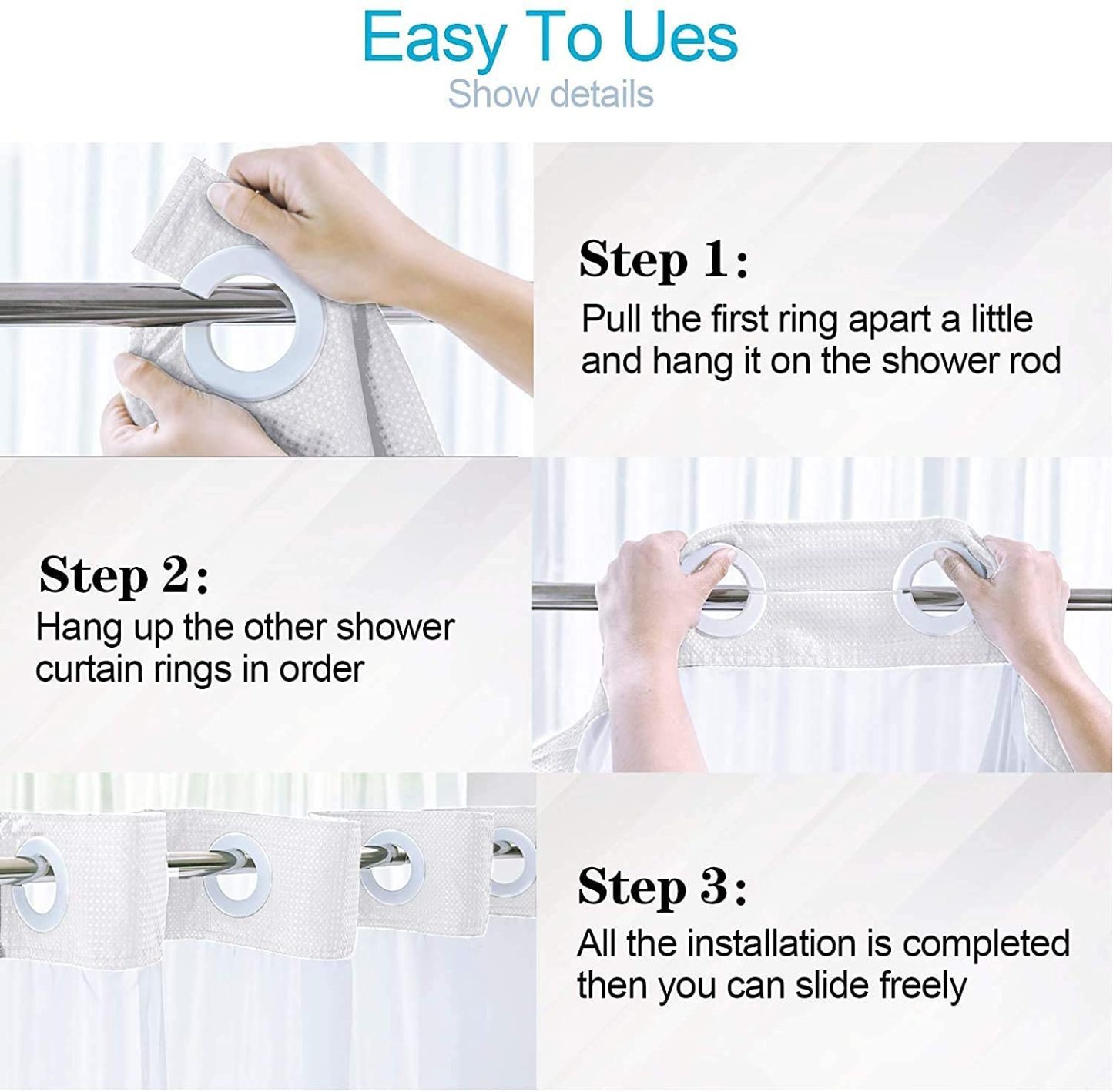 No Hooks Needed Shower Curtain Set 