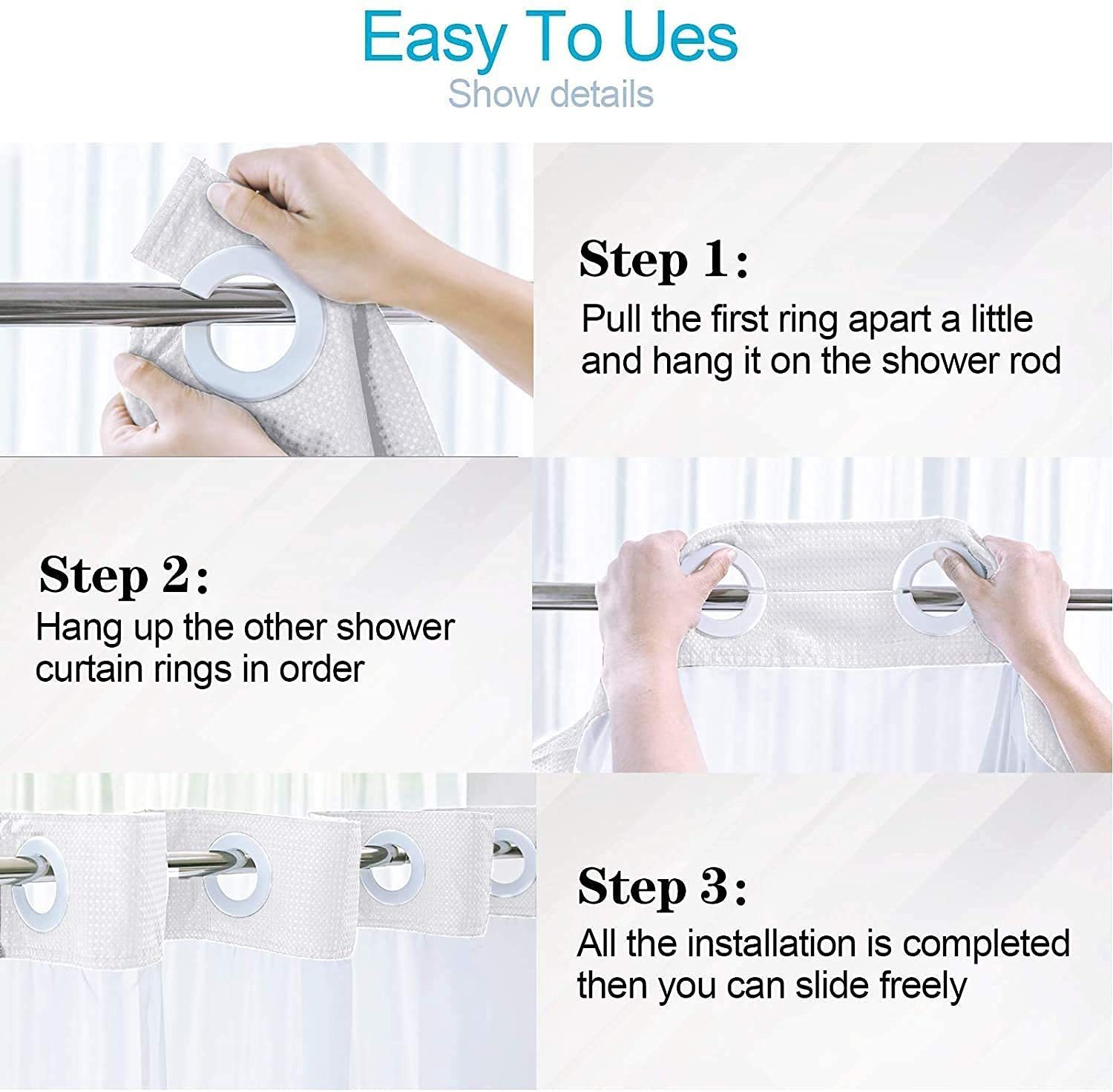 No Hooks Needed Shower Curtain Set 