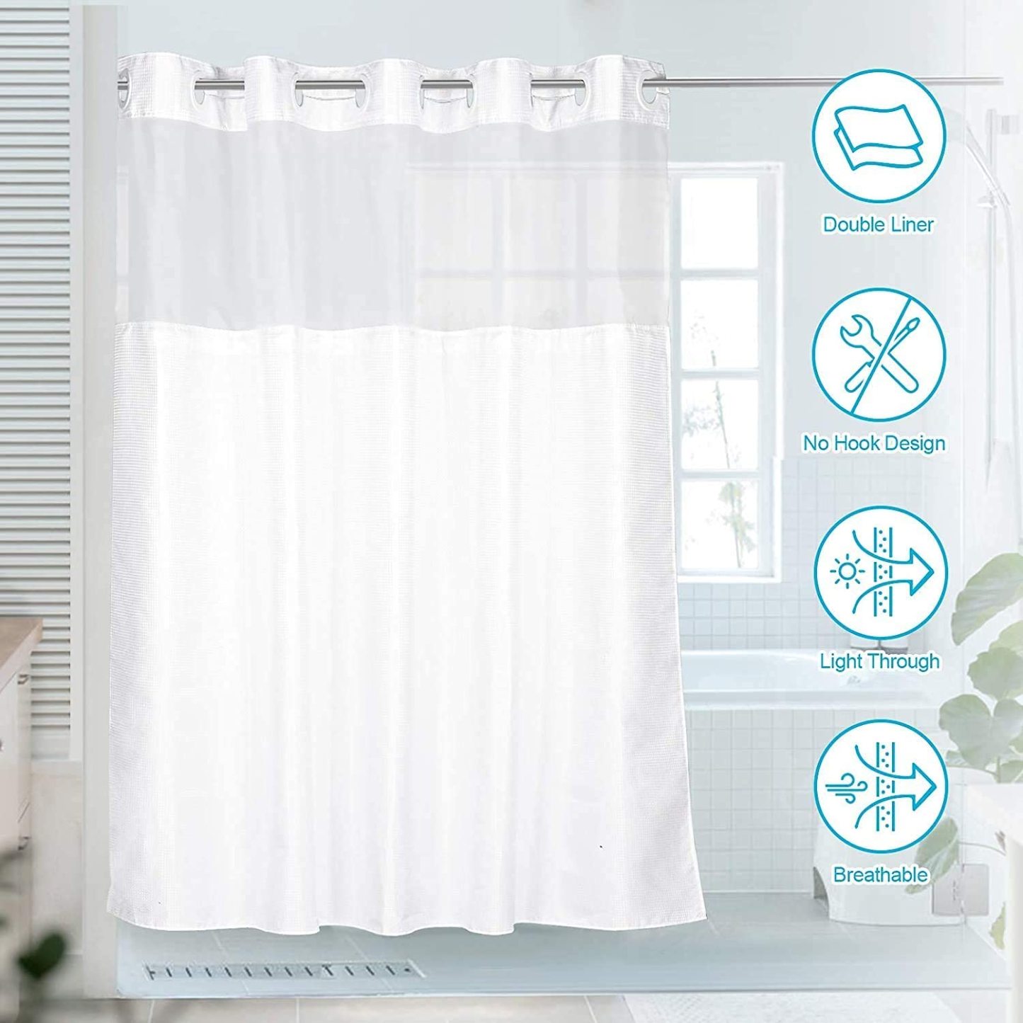 No Hooks Needed Shower Curtain Set 
