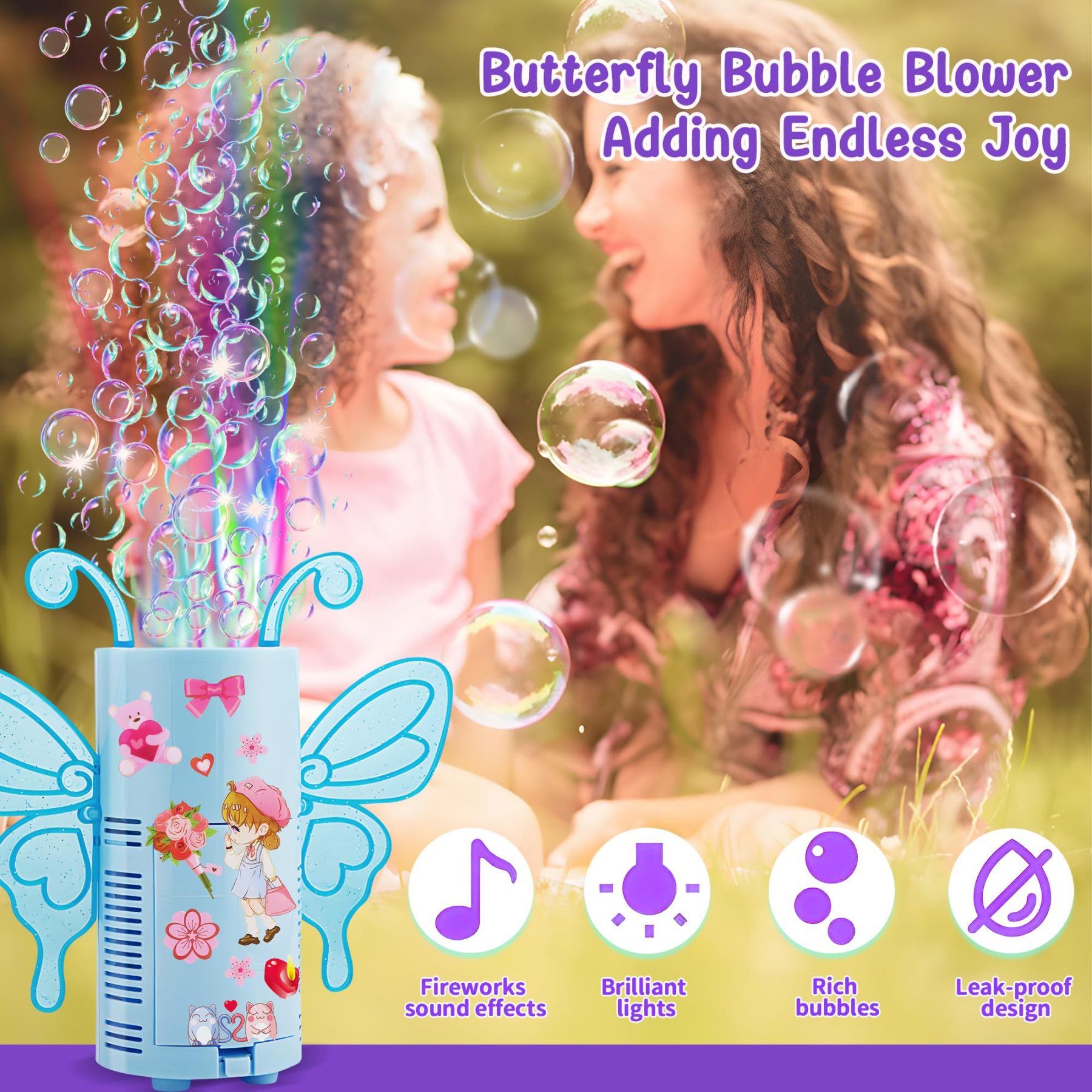 Automatic Bubble Machine with RGB LED Lights Music