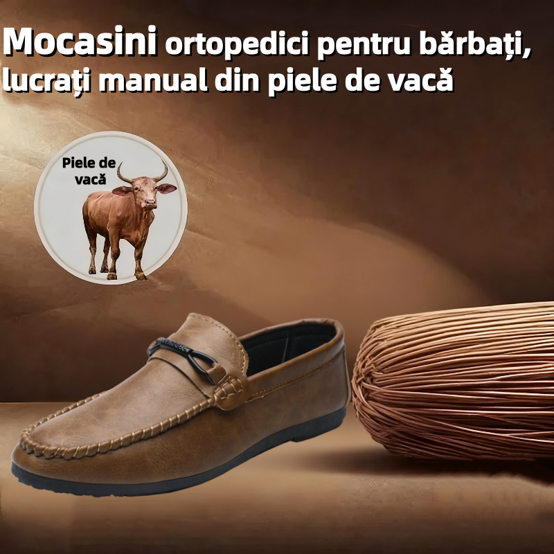 🐂Mocasini bărbătești din piele naturală de vacă👞Design slip-on, cusut manual✅Suport pentru bolta plantară - ameliorează durerea, o combinație de confort și eleganță