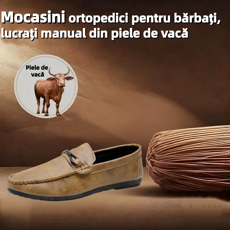 🐂Mocasini bărbătești din piele naturală de vacă👞Design slip-on, cusut manual✅Suport pentru bolta plantară - ameliorează durerea, o combinație de confort și eleganță