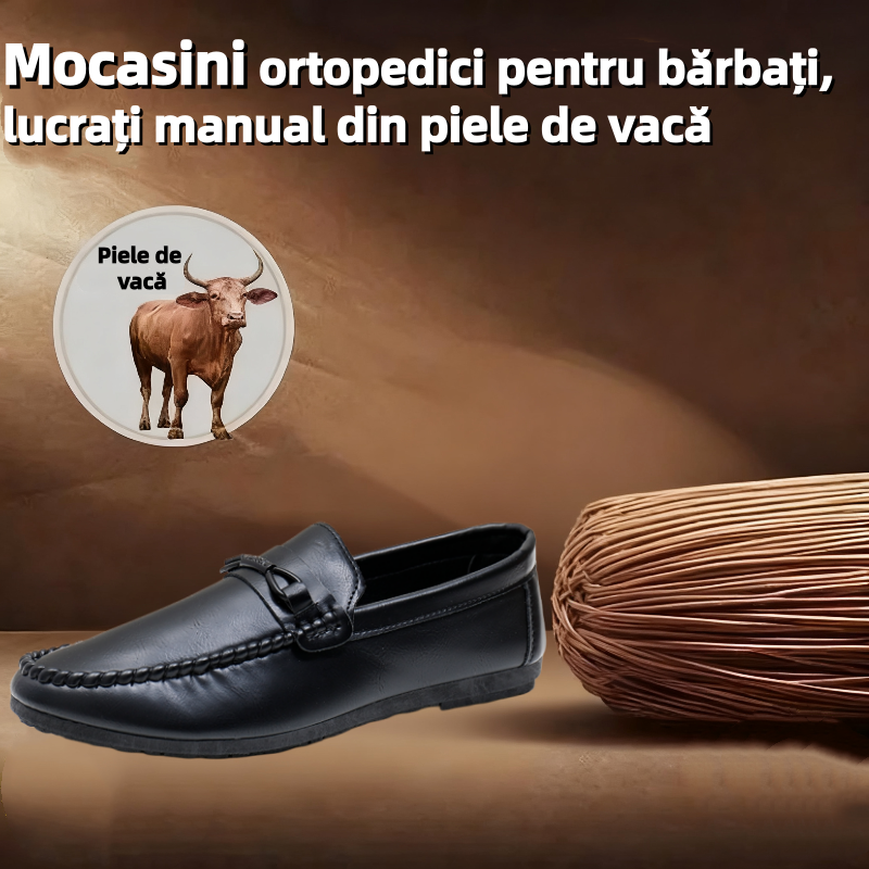 🐂Mocasini bărbătești din piele naturală de vacă👞Design slip-on, cusut manual✅Suport pentru bolta plantară - ameliorează durerea, o combinație de confort și eleganță